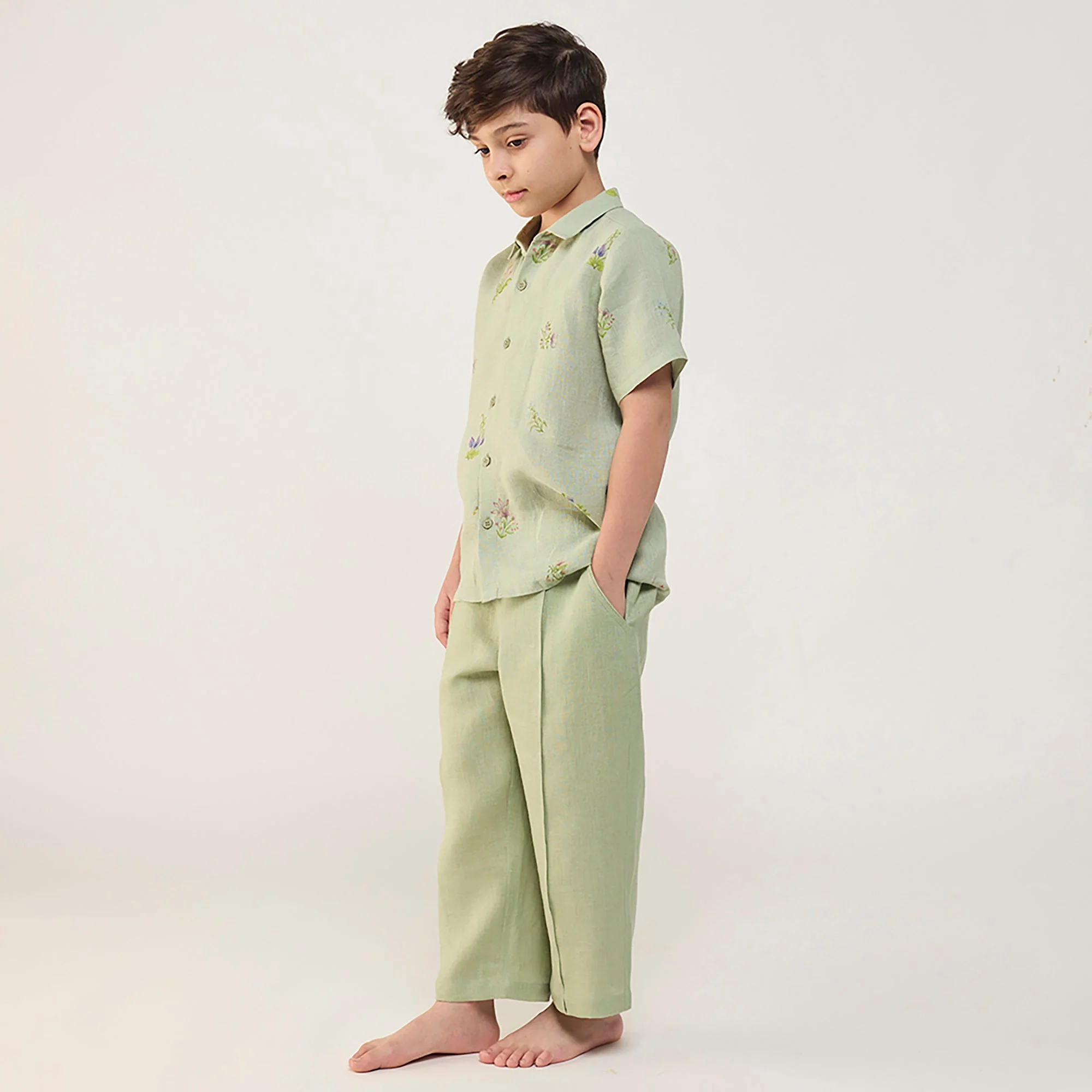 Kabo Floral Linen Shirt - Mint - Image 5