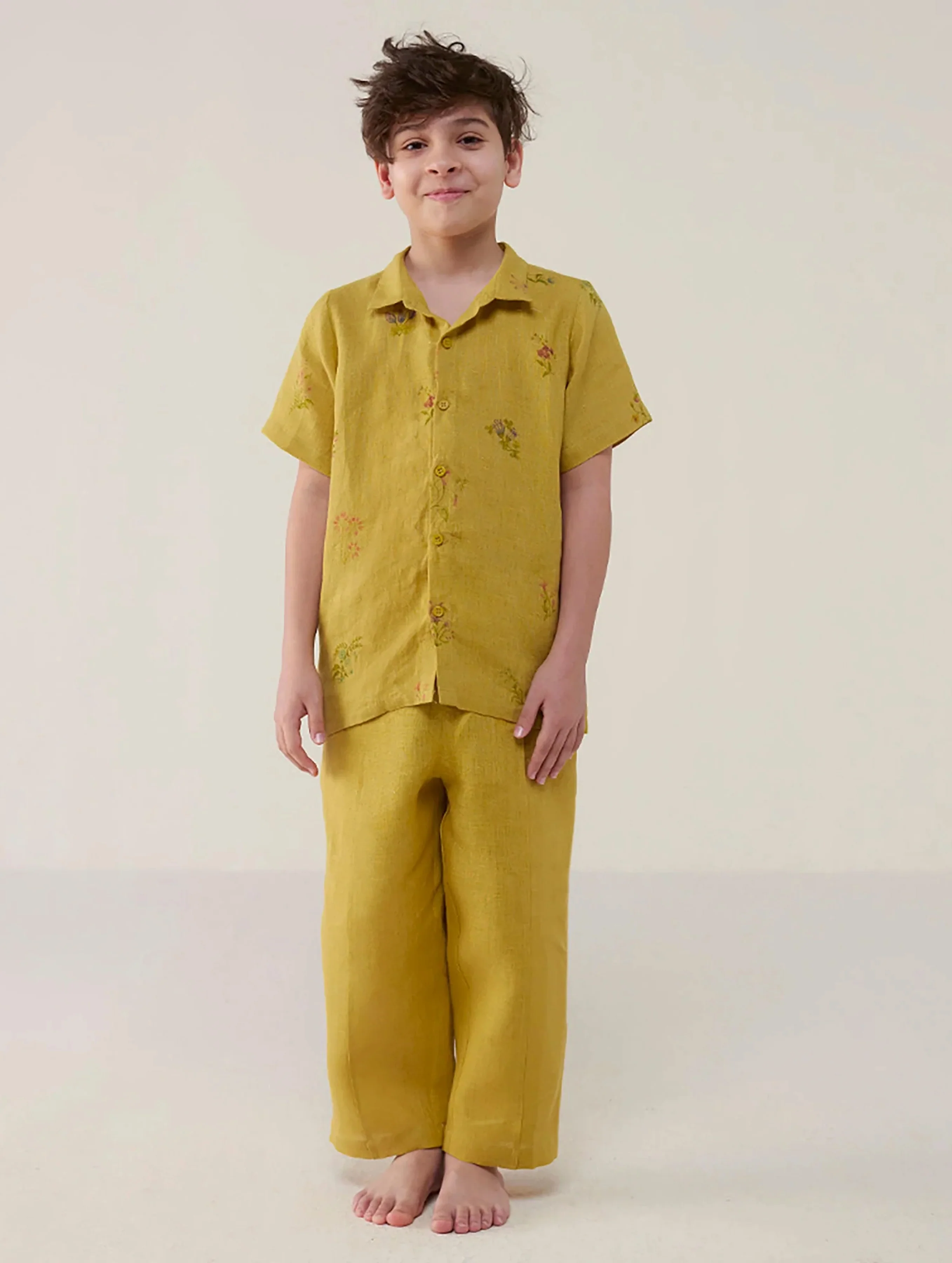 Kabo Floral Linen Shirt - Ochre