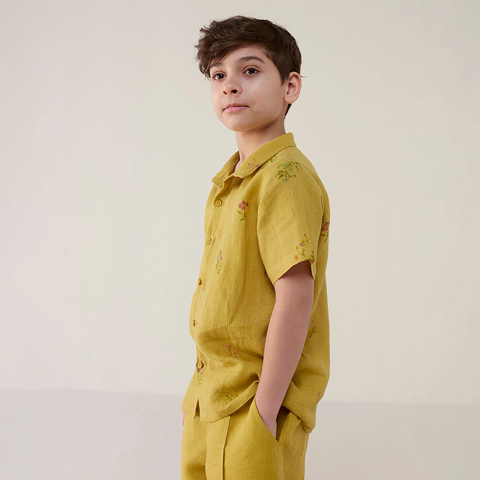 Kabo Floral Linen Shirt - Ochre - Image 2