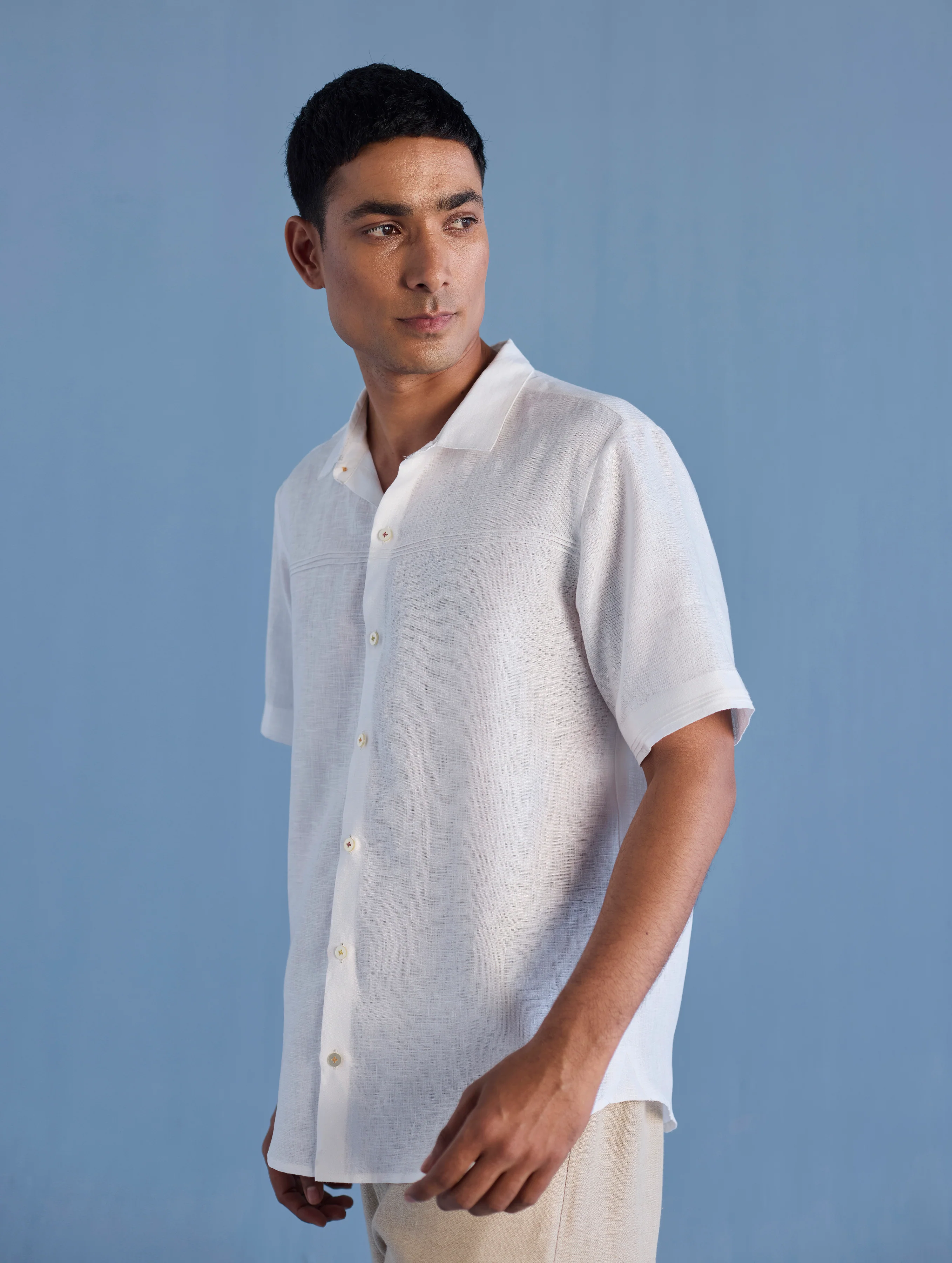 Kai Pintuck Linen Shirt - White - Image 3