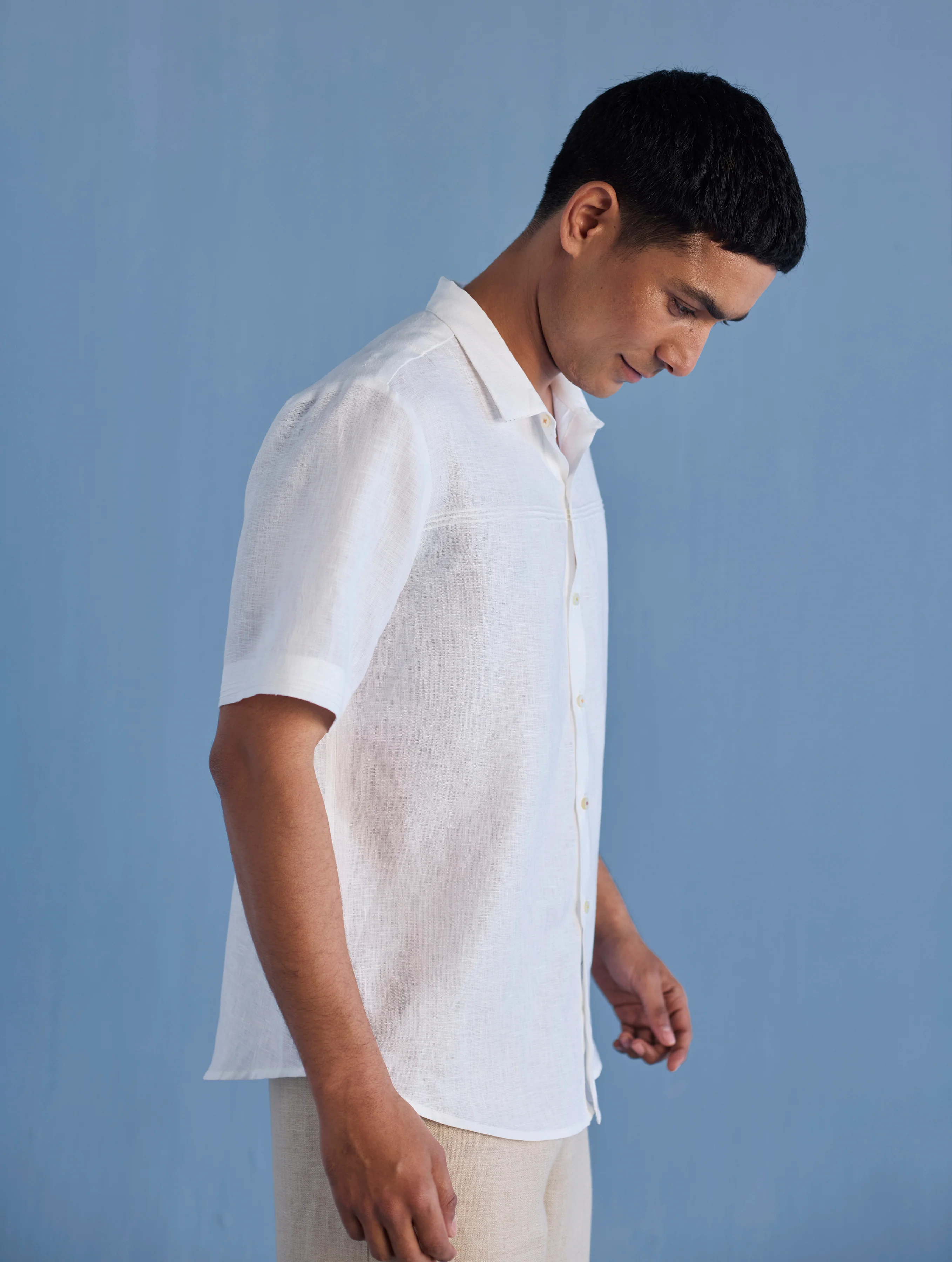 Kai Pintuck Linen Shirt - White - Image 4