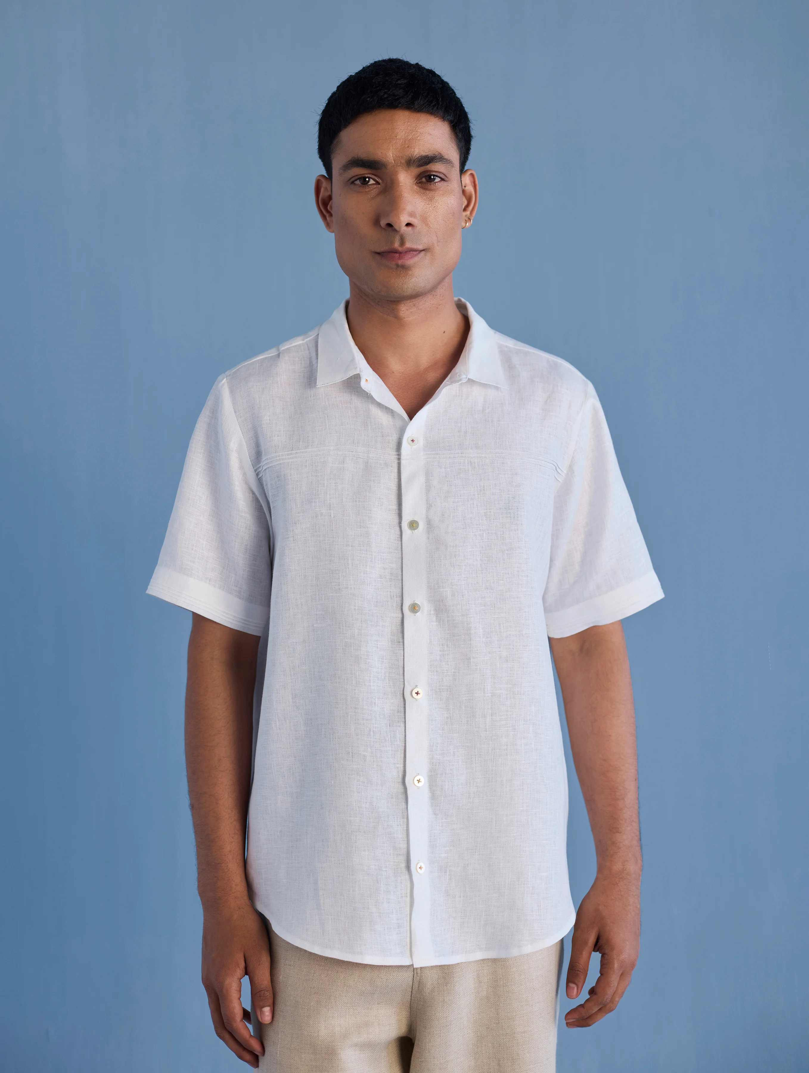 Kai Pintuck Linen Shirt - White - Image 5