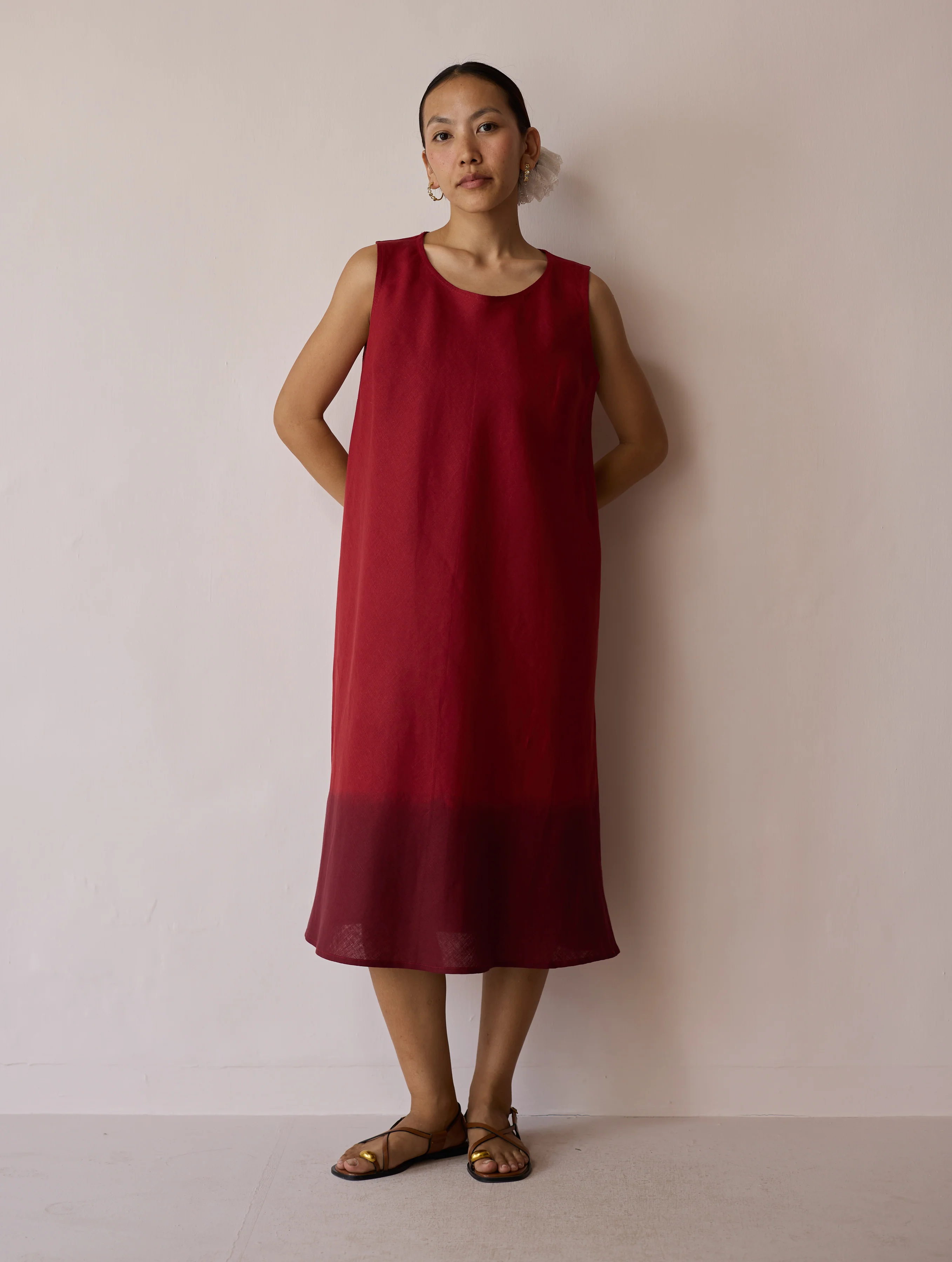 Kalon Ombre Linen Dress - Heirloom Red