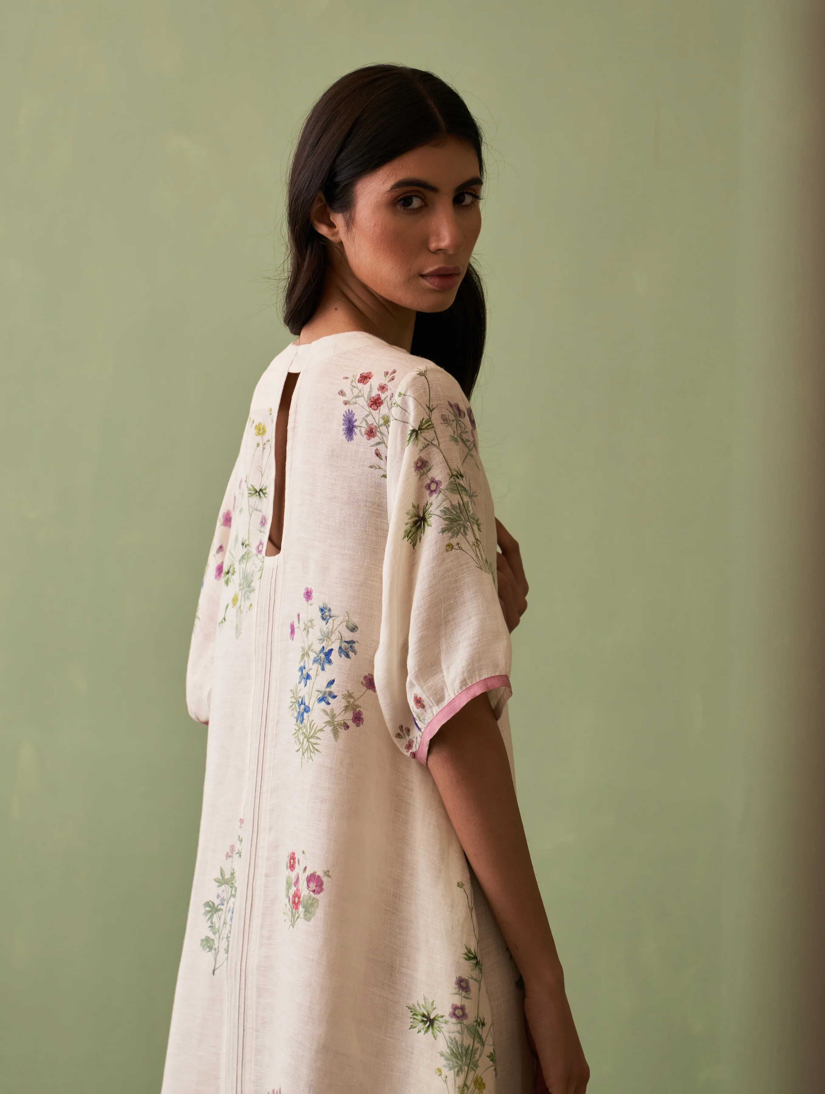Kanami Botanical Linen Dress - Ivory - Image 4