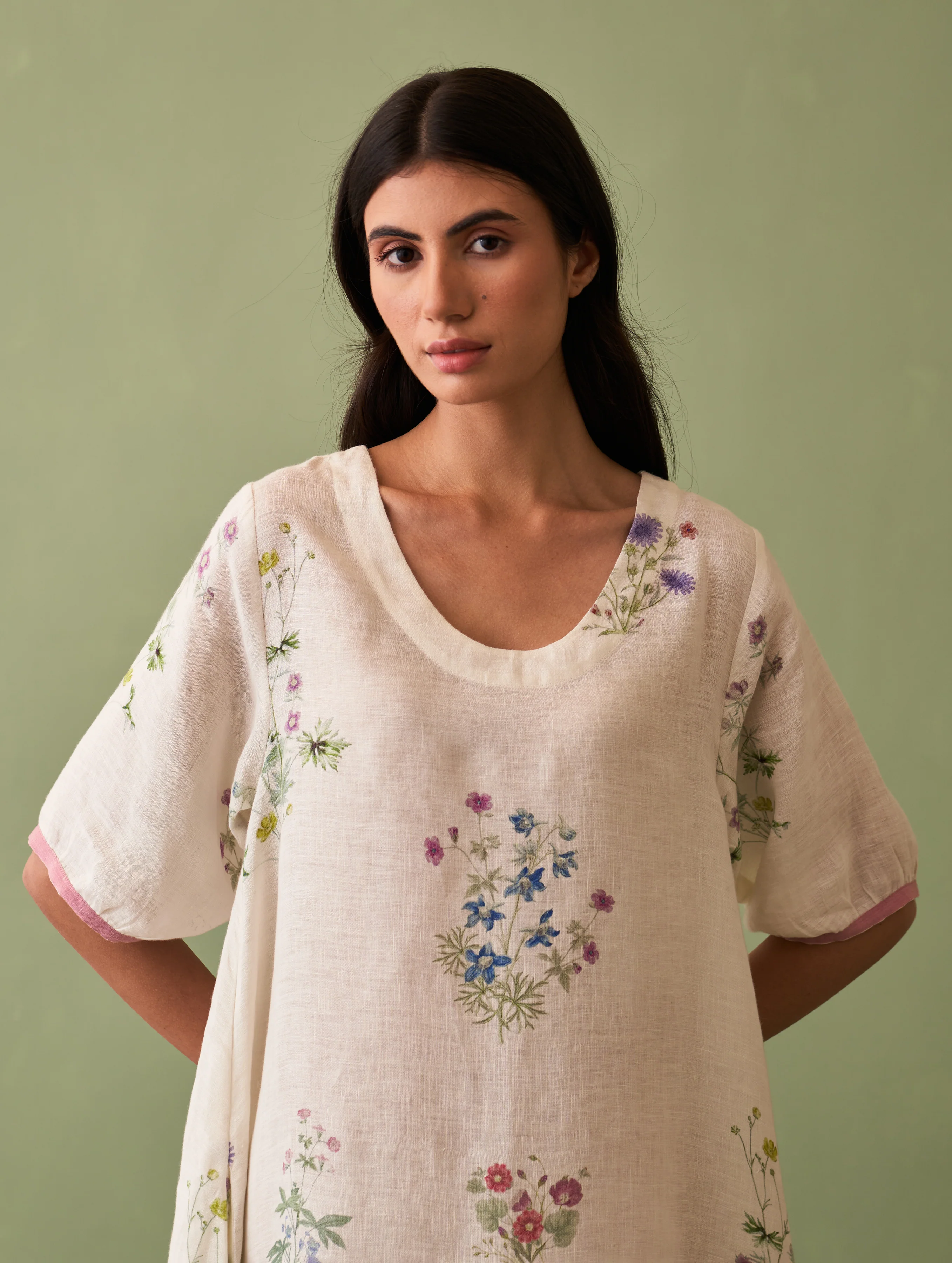 Kanami Botanical Linen Dress - Ivory - Image 5