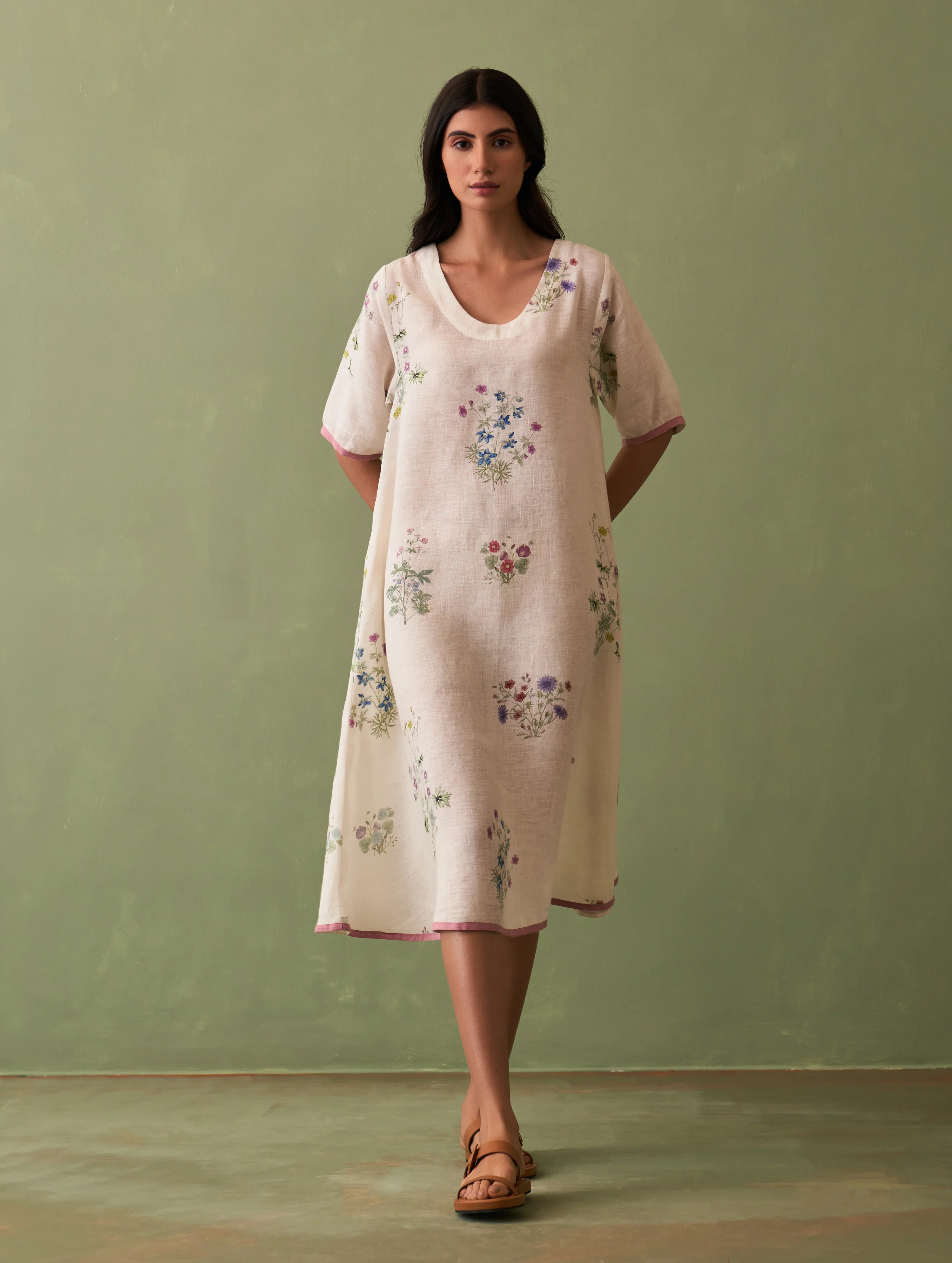 Kanami Botanical Linen Dress - Ivory - Image 6