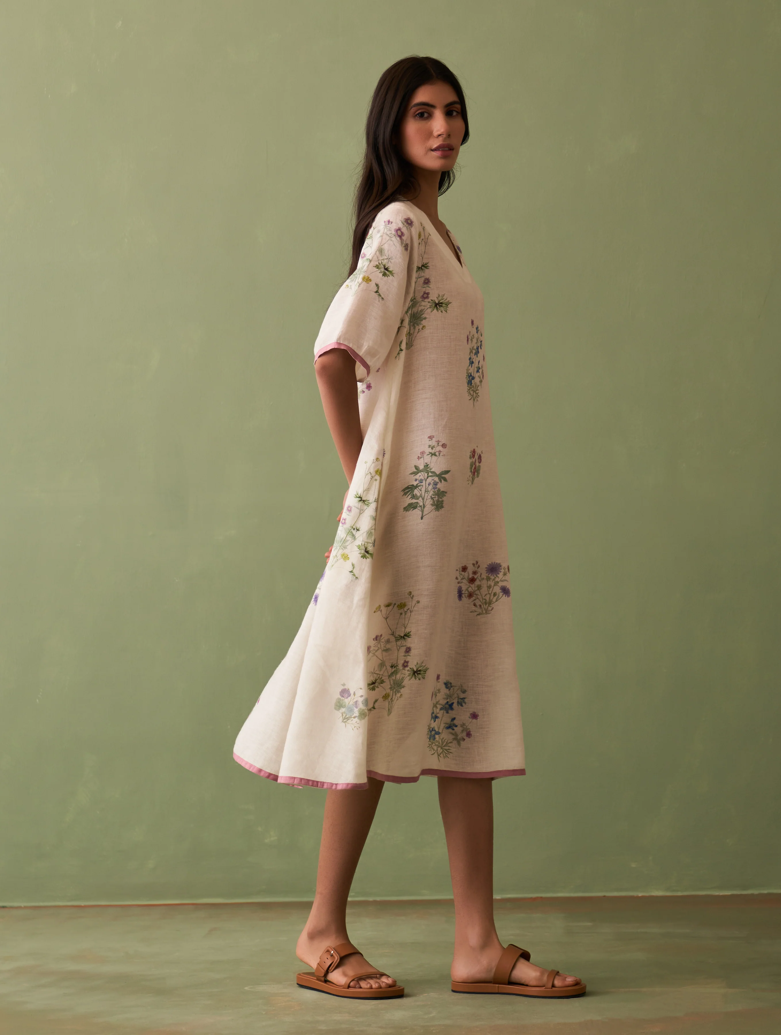Kanami Botanical Linen Dress - Ivory - Image 7