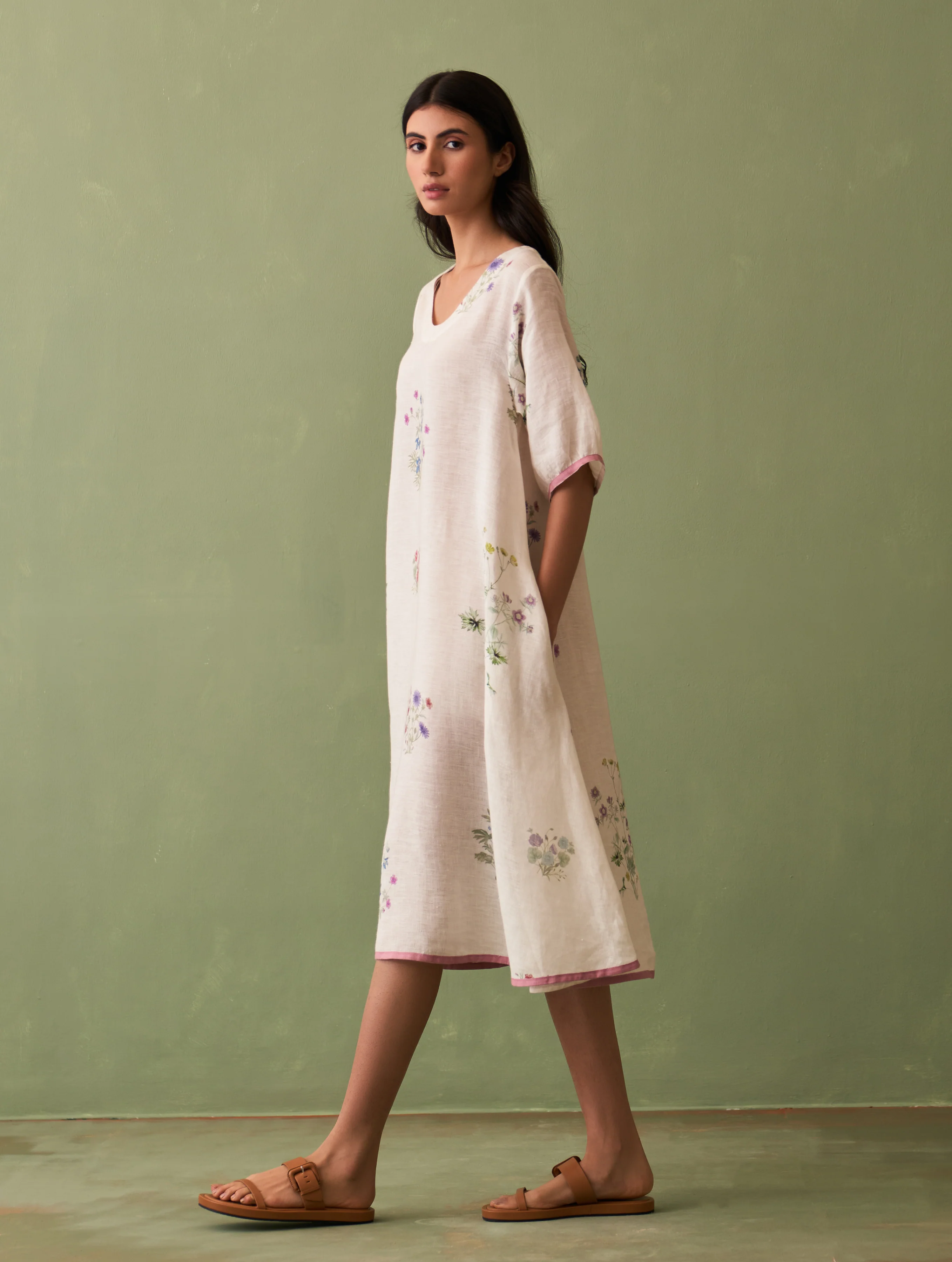 Kanami Botanical Linen Dress - Ivory - Image 8