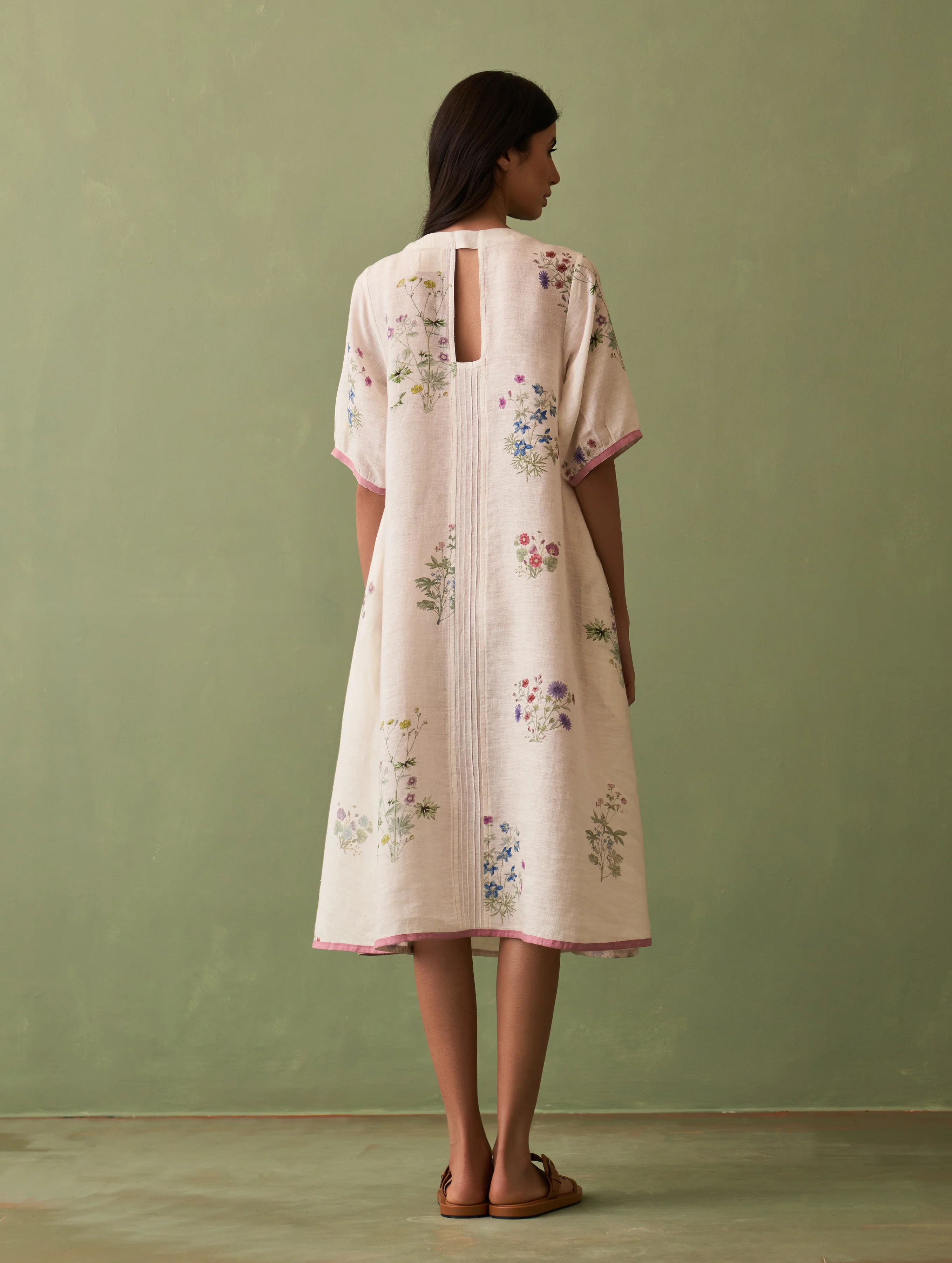 Kanami Botanical Linen Dress - Ivory - Image 9