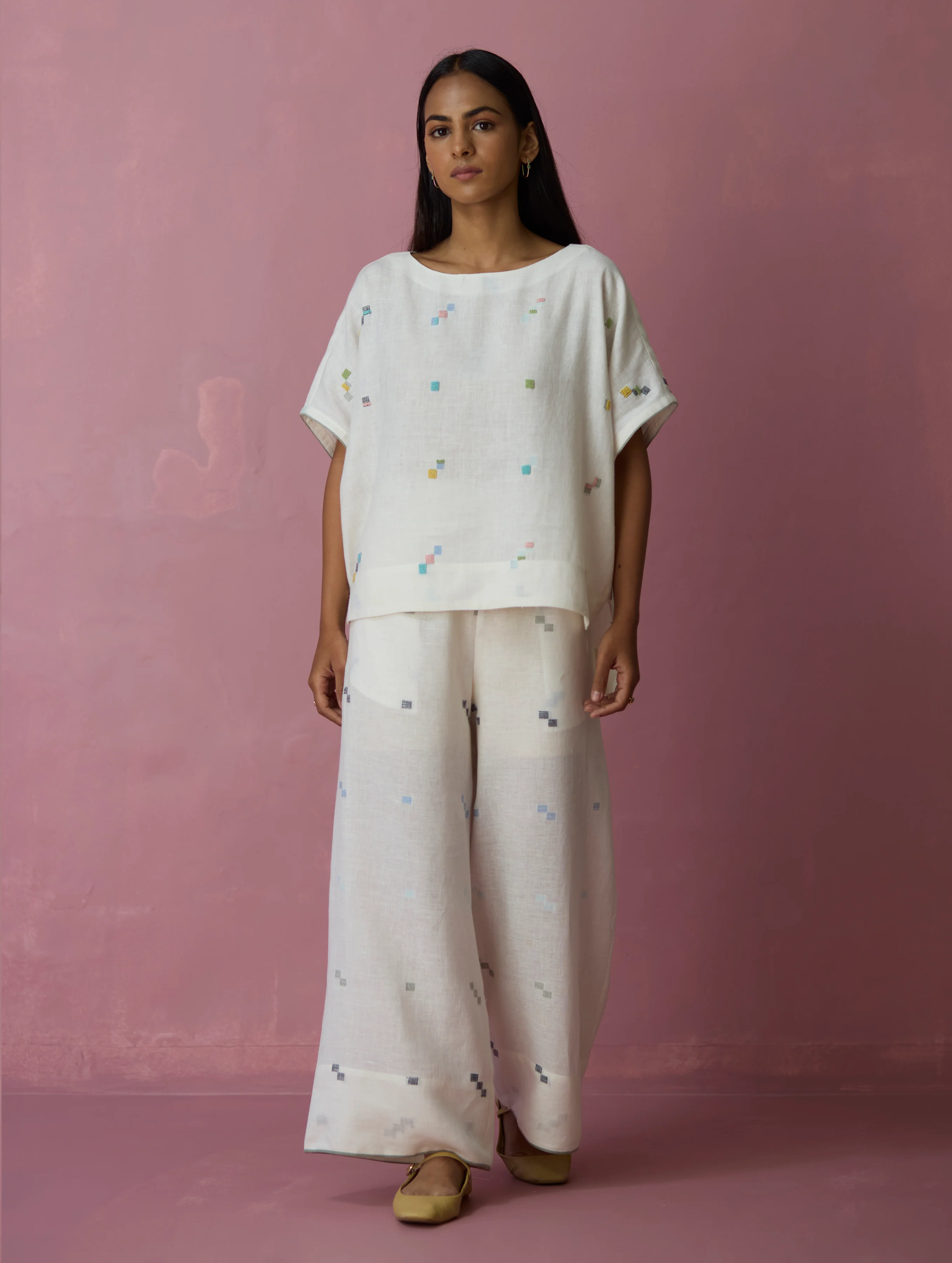 Kanni Hand-Embroidered Jamdani Co-ord Set - Ivory - Image 10
