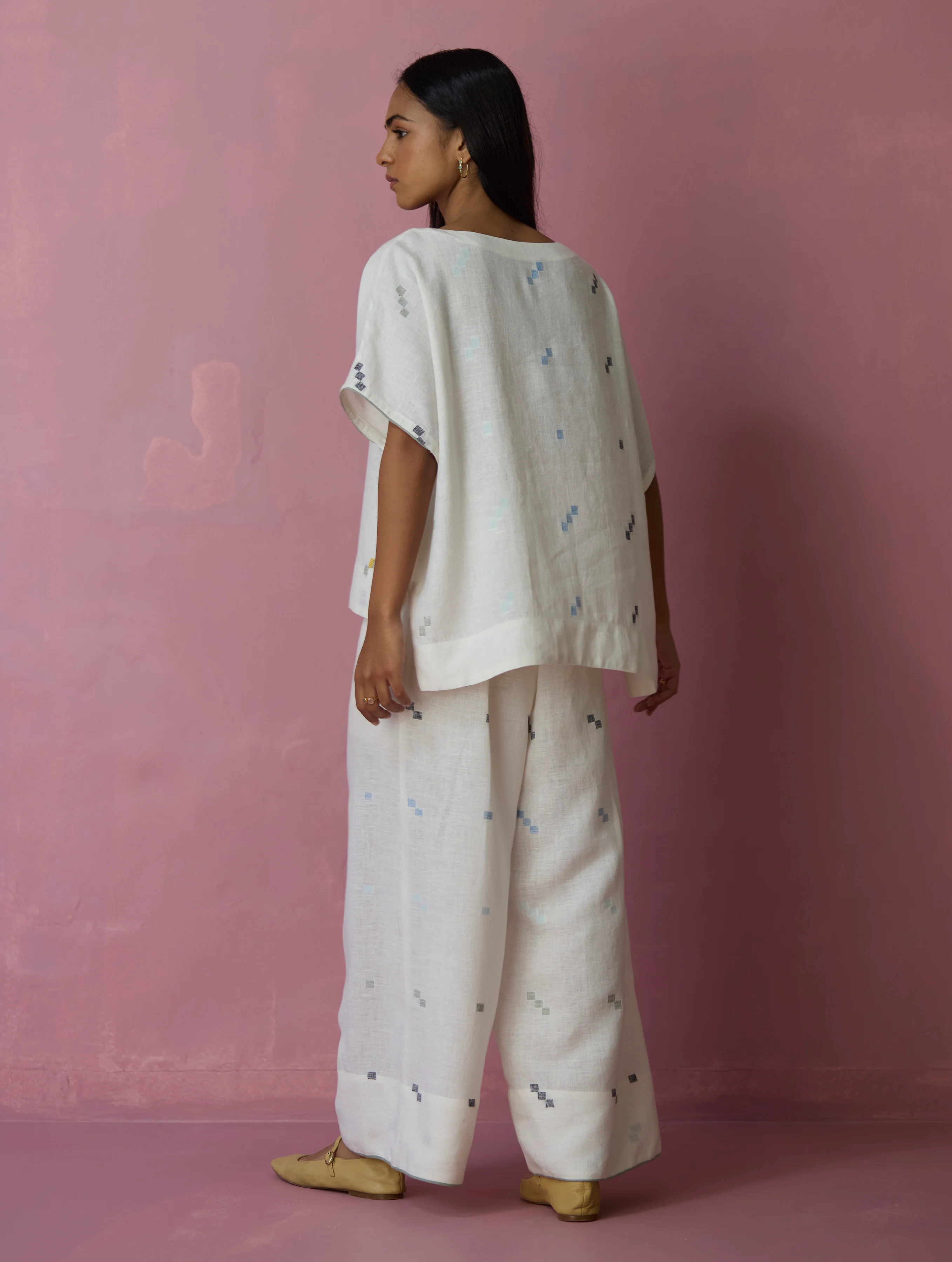 Kanni Hand-Embroidered Jamdani Co-ord Set - Ivory - Image 7