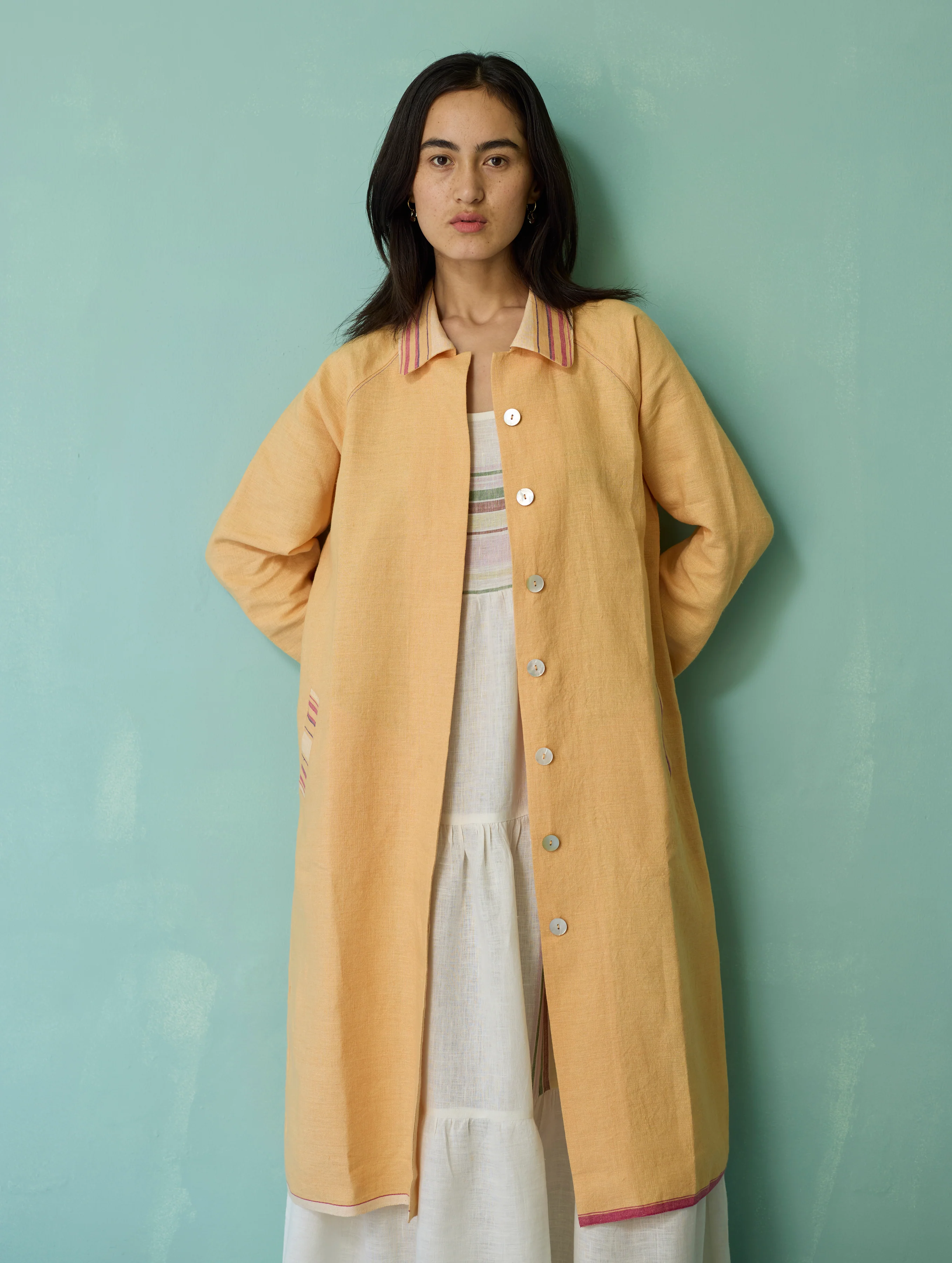 Kara Long Linen Overlay - Apricot