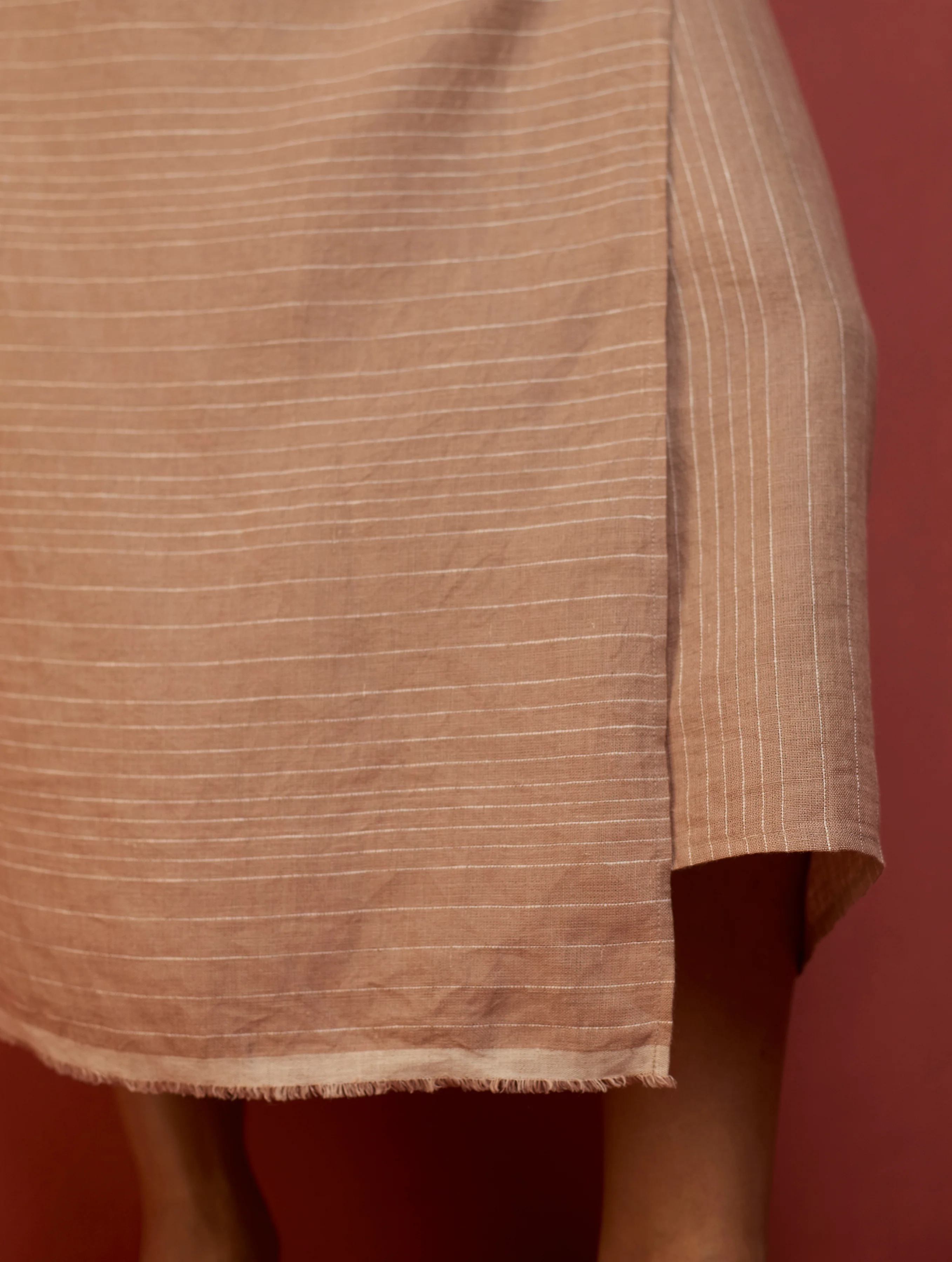 Karo Stripe Linen Wrap Dress - Dusty Rose - Image 8