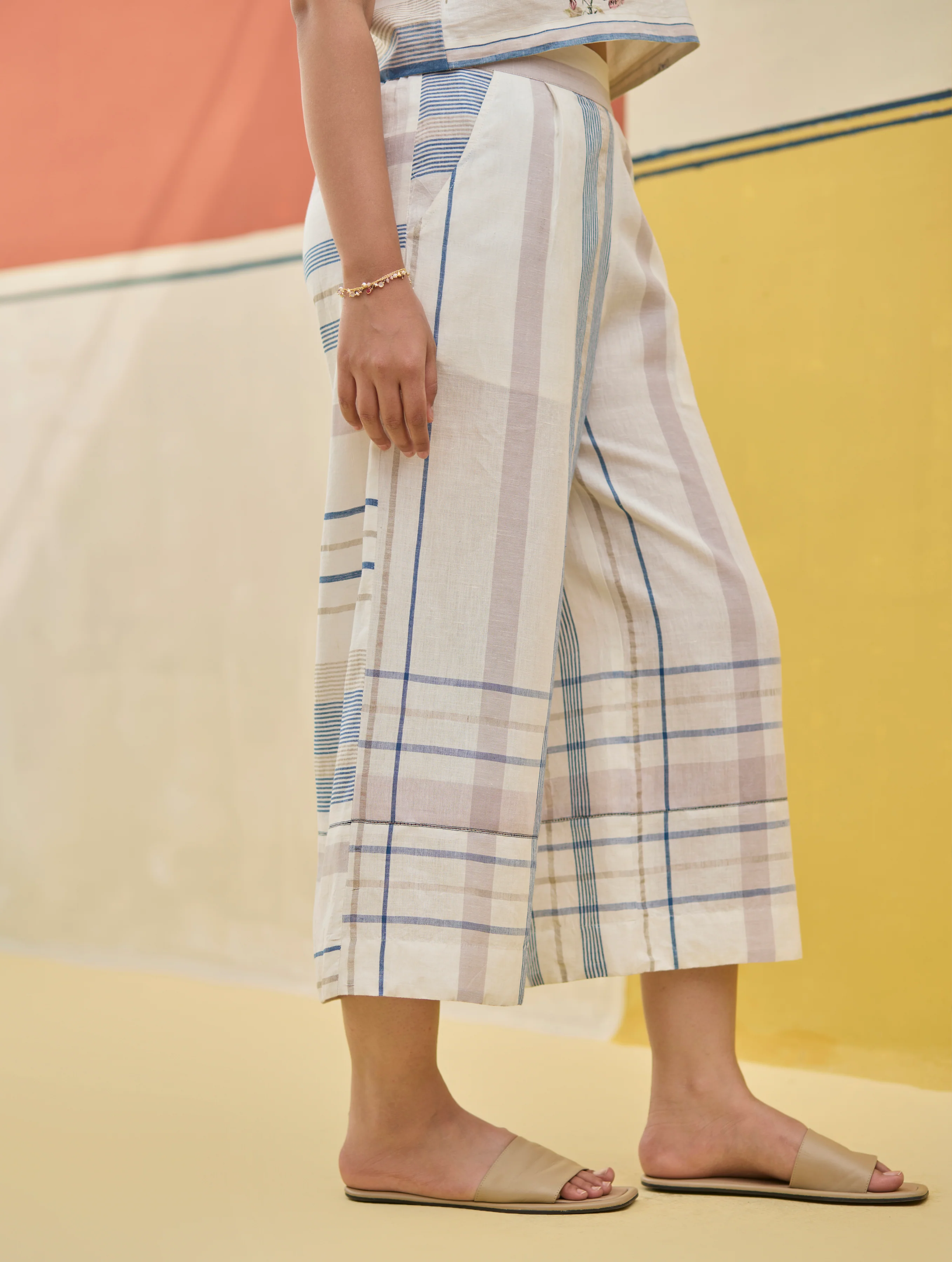 Karuna Check Linen Pant - Ivory - Image 4