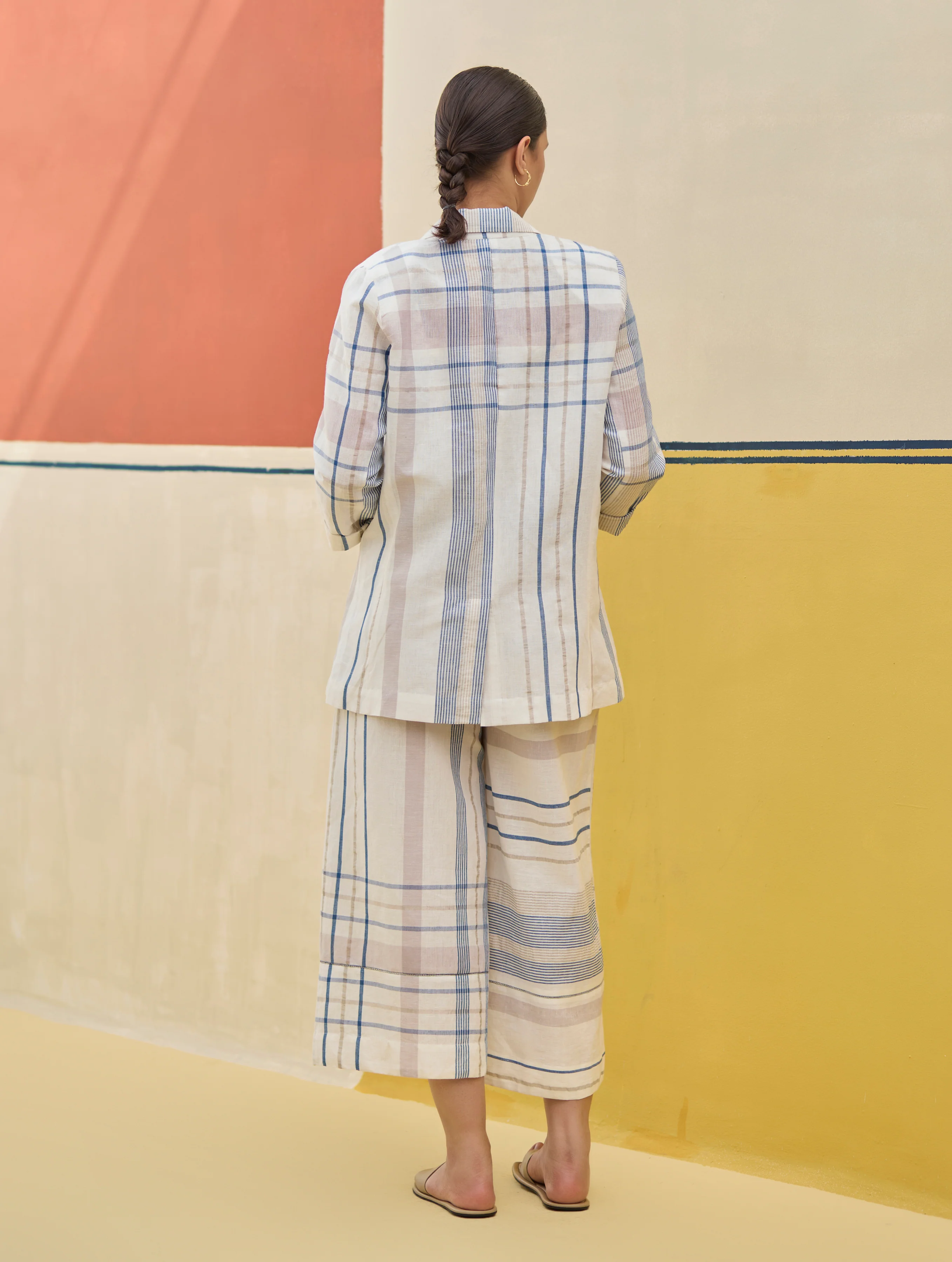 Karuna Check Linen Pant - Ivory - Image 5