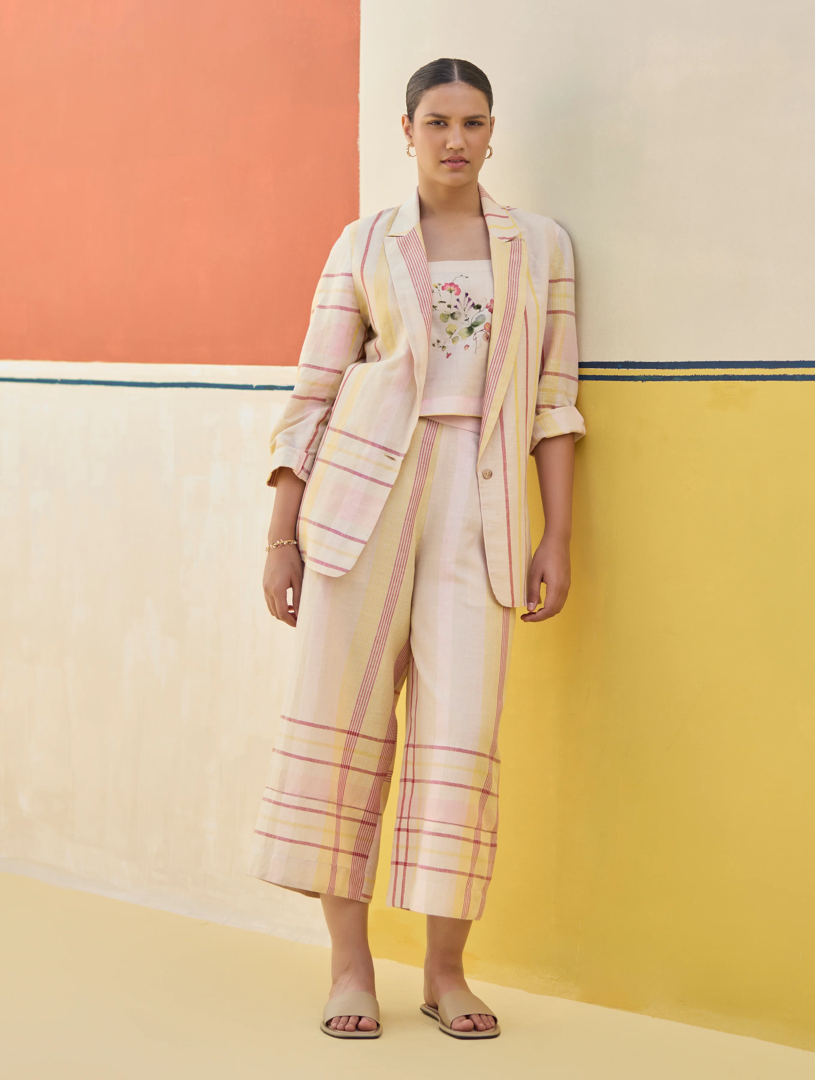 Karuna Check Linen Pant - Sand - Image 2