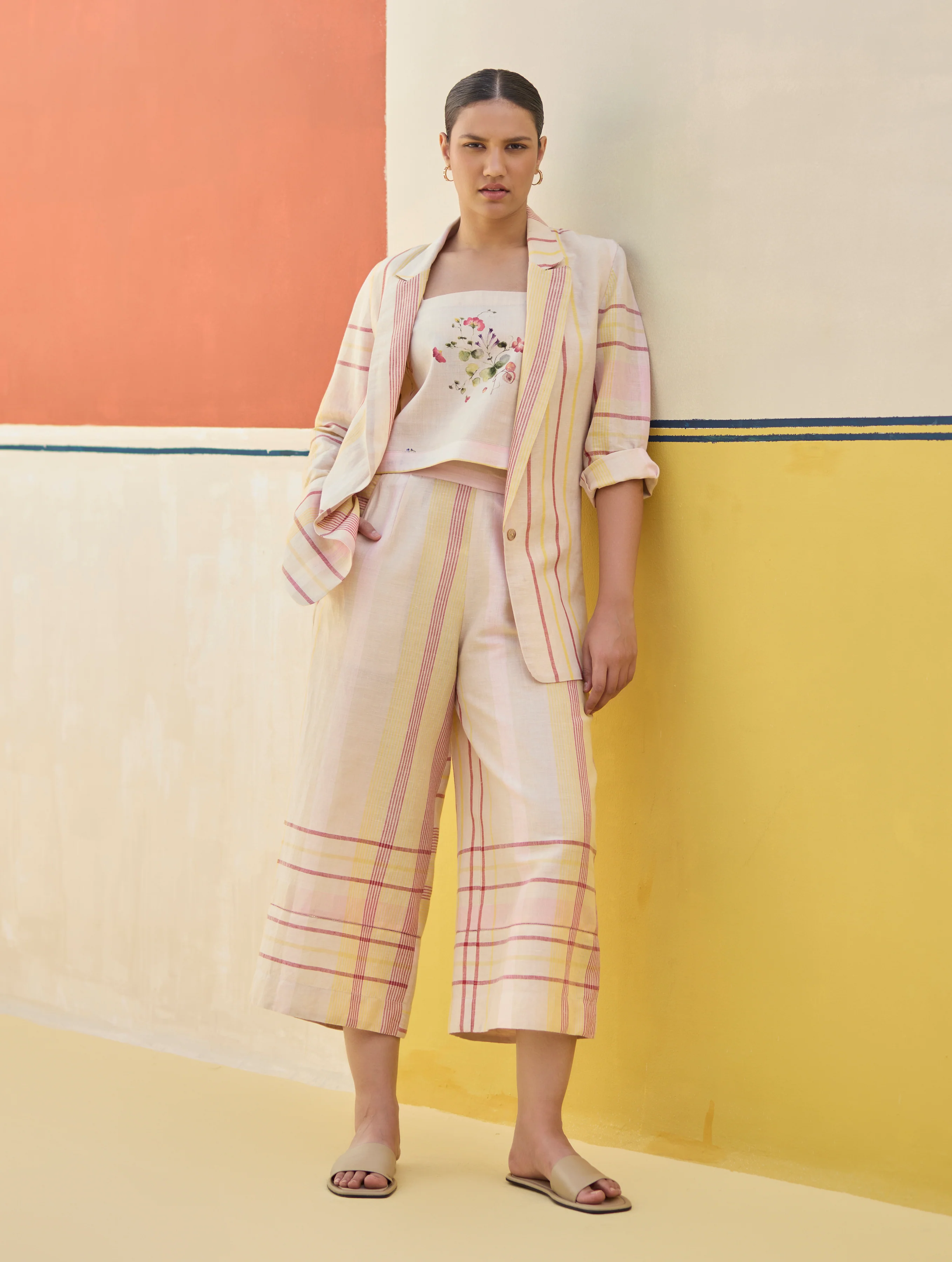 Karuna Check Linen Pant - Sand - Image 3