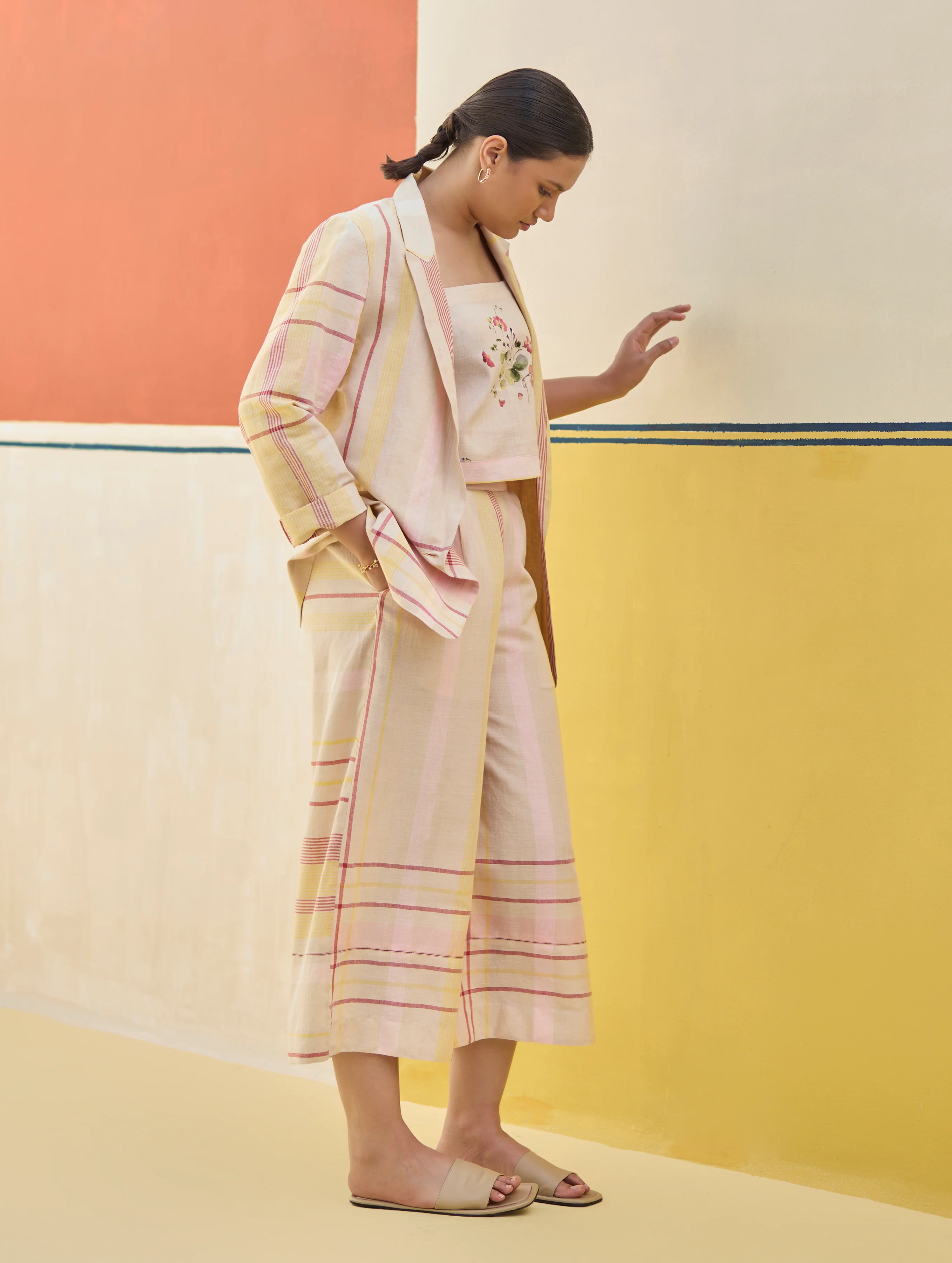 Karuna Check Linen Pant - Sand - Image 4