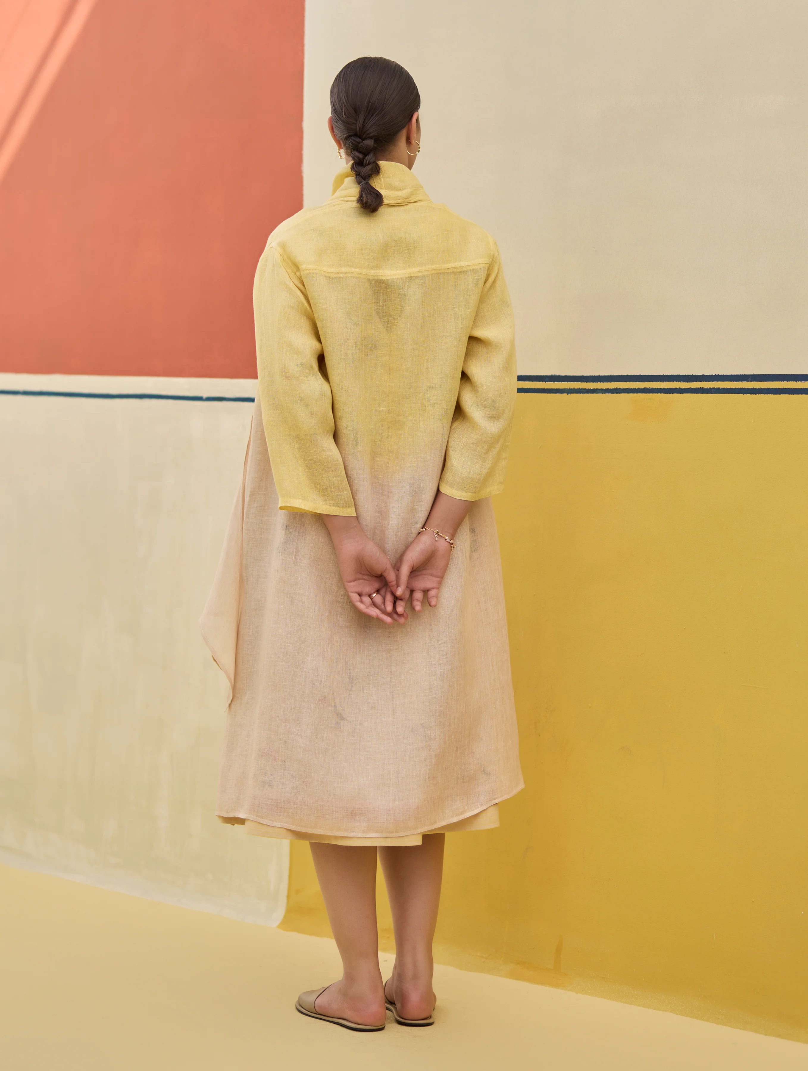 Kaya Floral Linen Dress With Overlay - Sand - Image 6