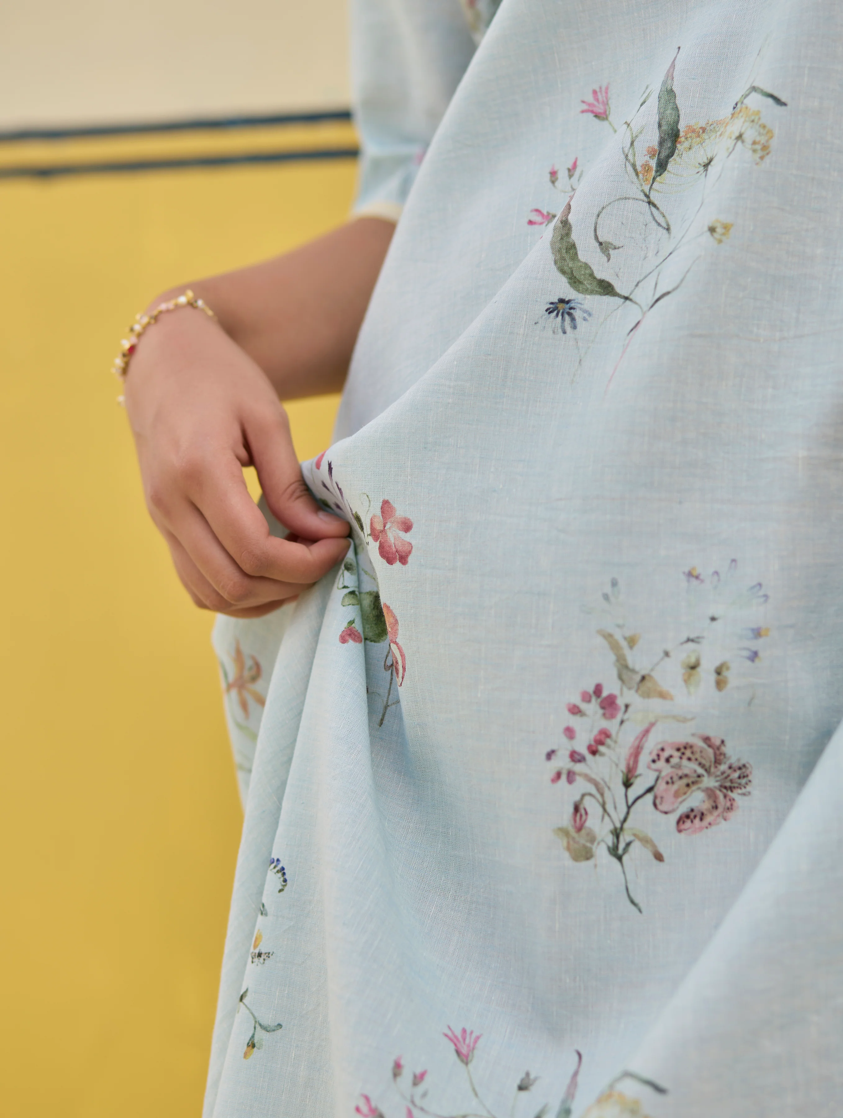 Kaya Floral Linen Dress With Overlay - Sky - Image 5