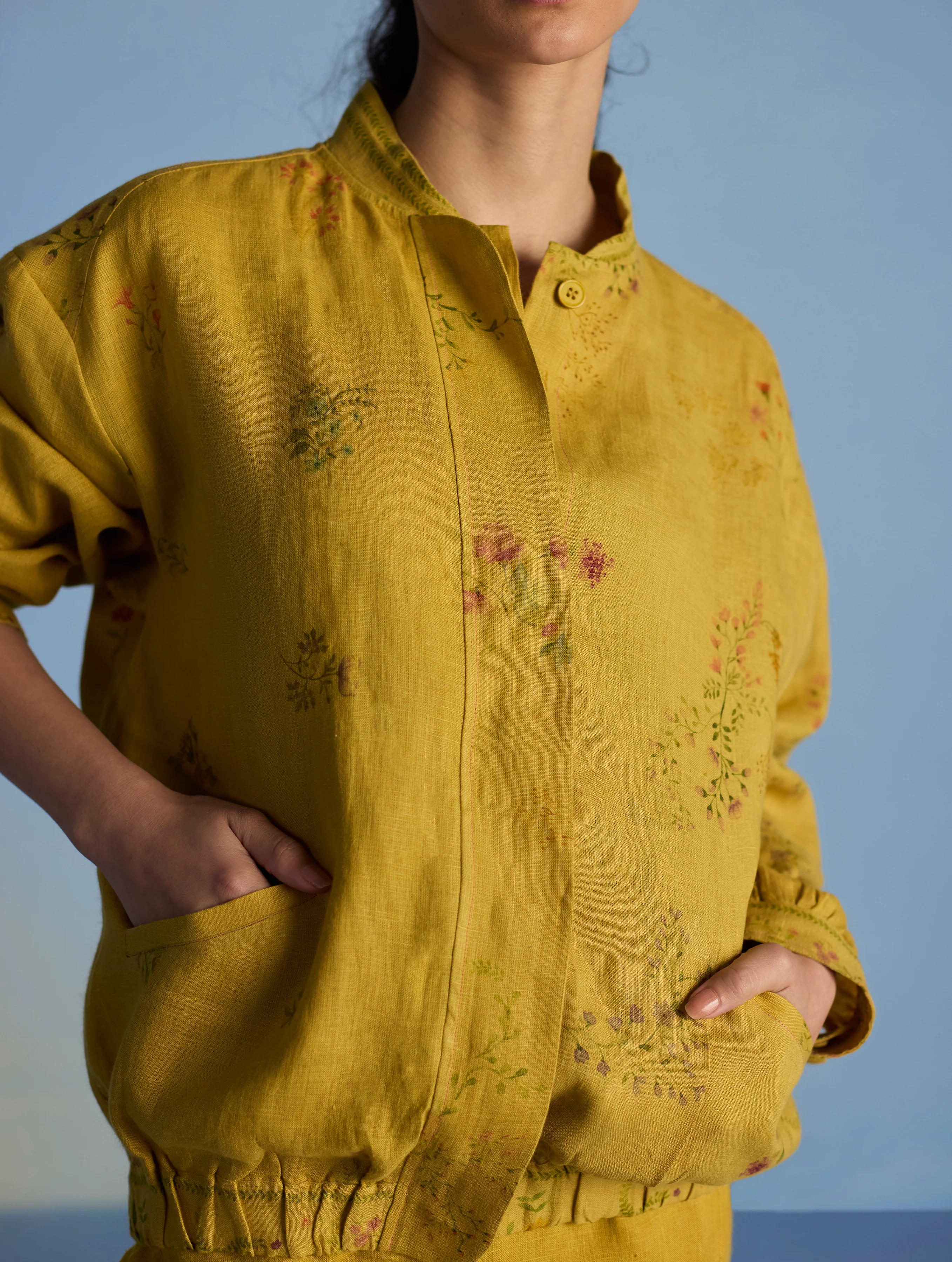 Kayu Floral Printed Bomber Jacket - Ochre - Image 12