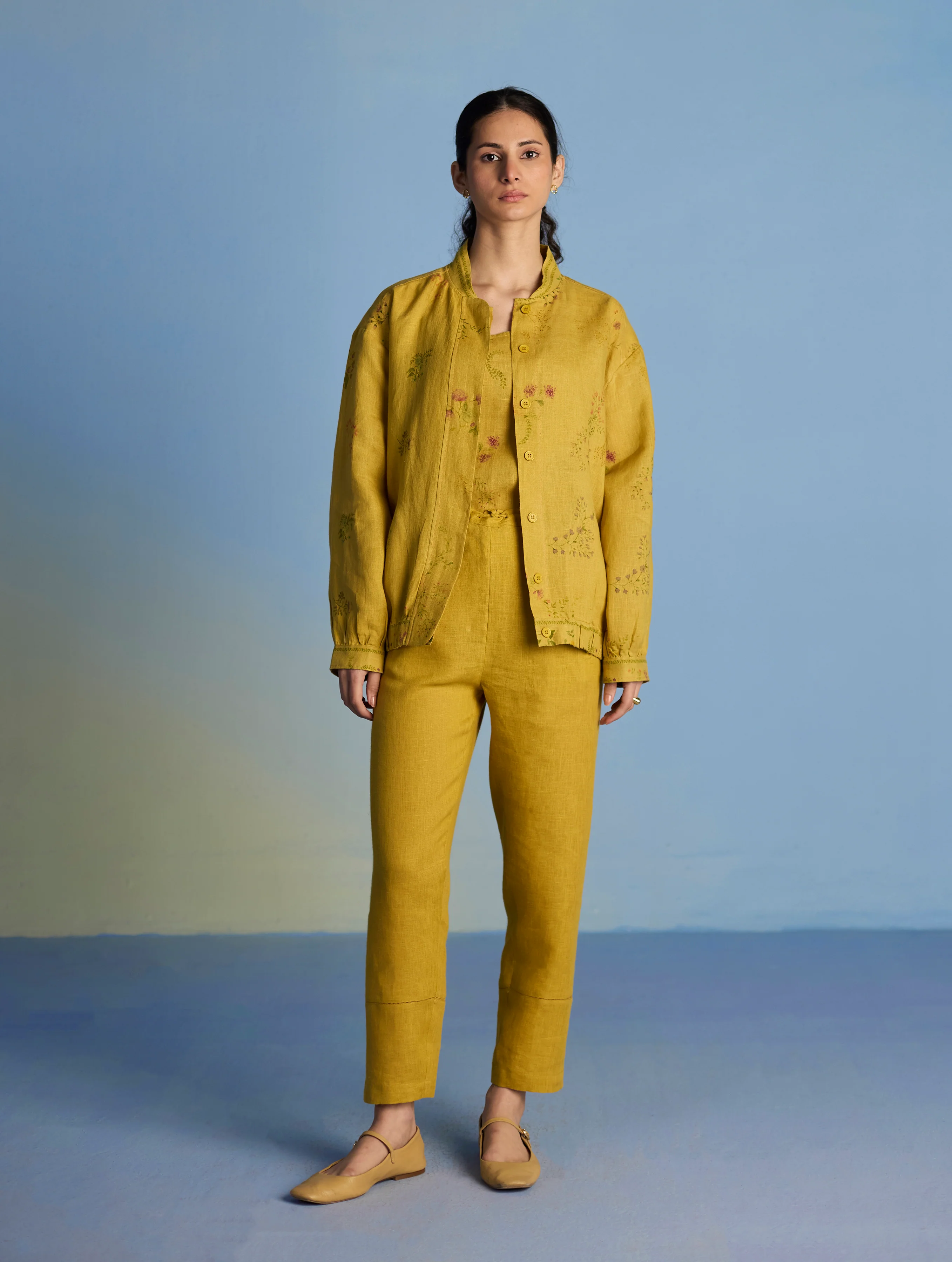 Kayu Floral Printed Bomber Jacket - Ochre - Image 3