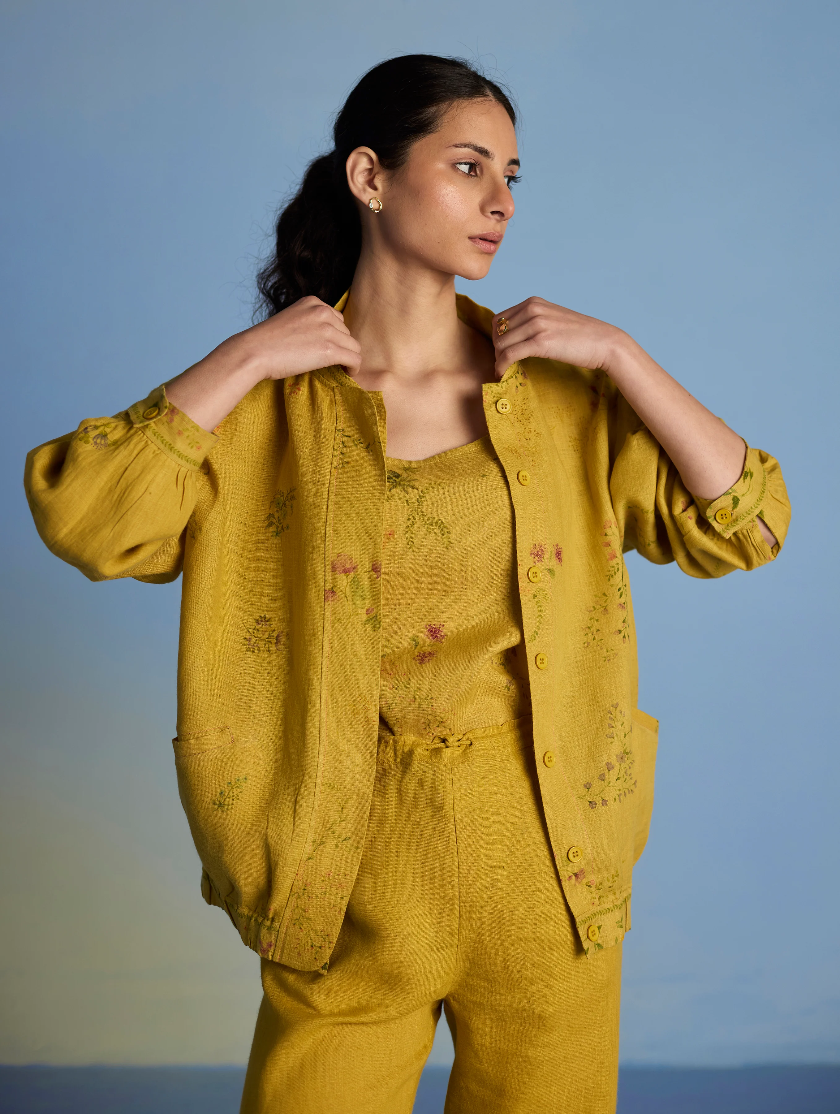 Kayu Floral Printed Bomber Jacket - Ochre - Image 4