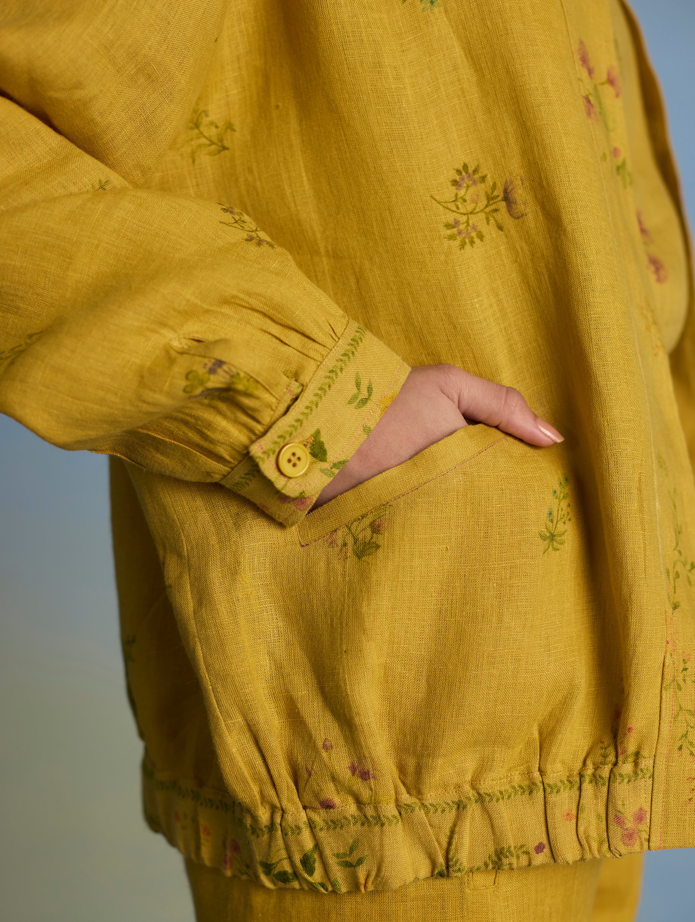 Kayu Floral Printed Bomber Jacket - Ochre - Image 5
