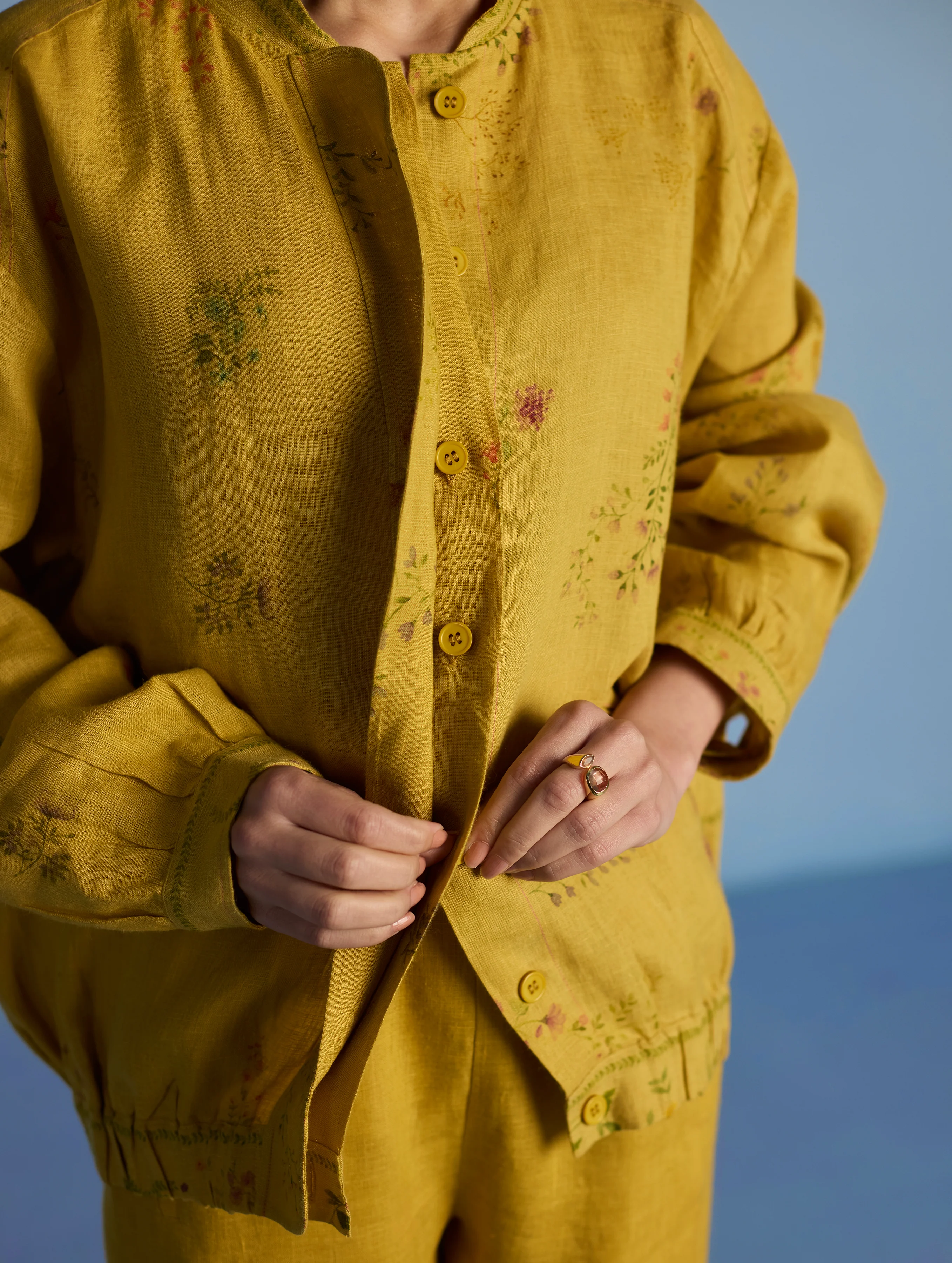 Kayu Floral Printed Bomber Jacket - Ochre - Image 6