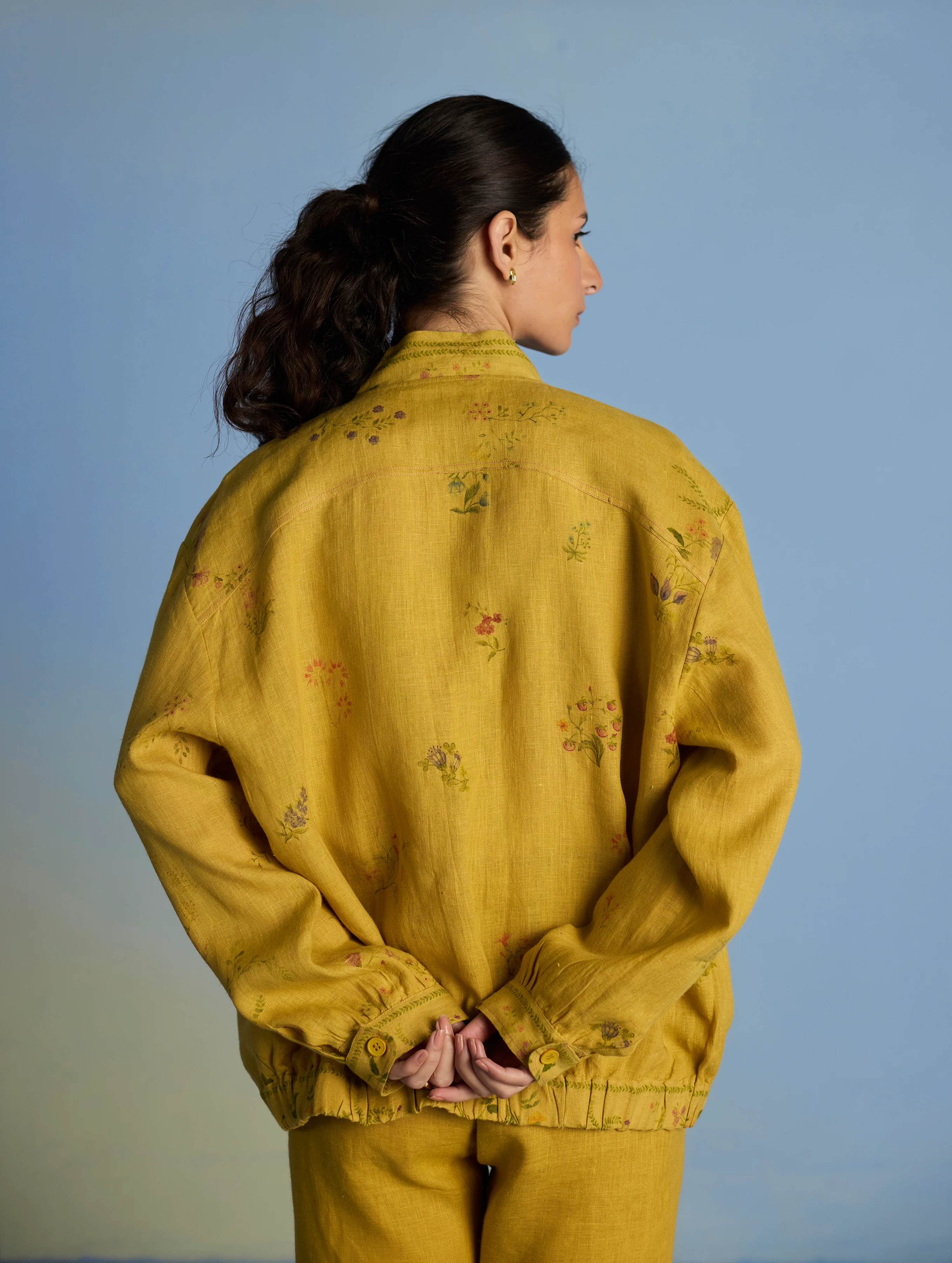 Kayu Floral Printed Bomber Jacket - Ochre - Image 7