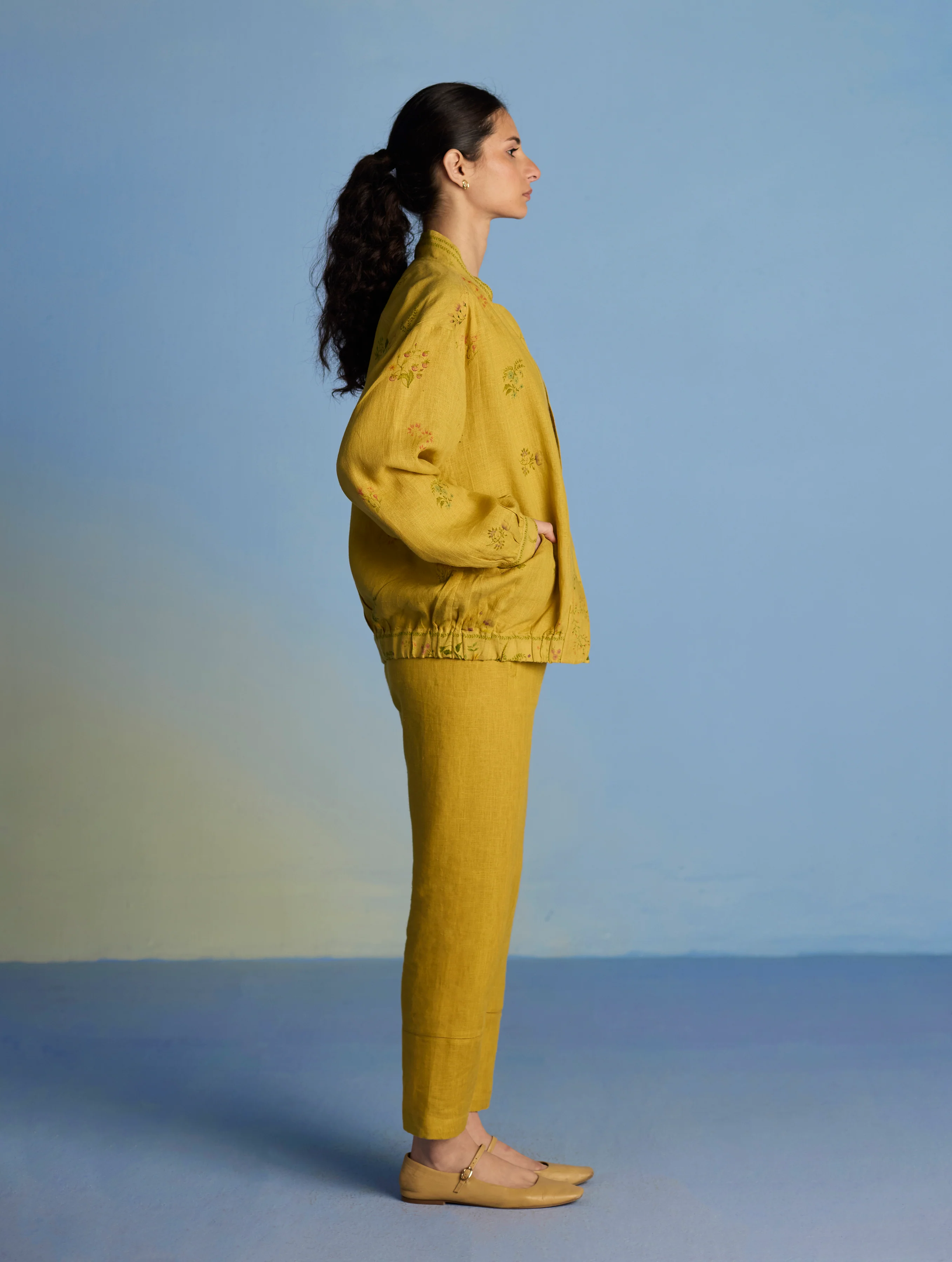 Kayu Floral Printed Bomber Jacket - Ochre - Image 8