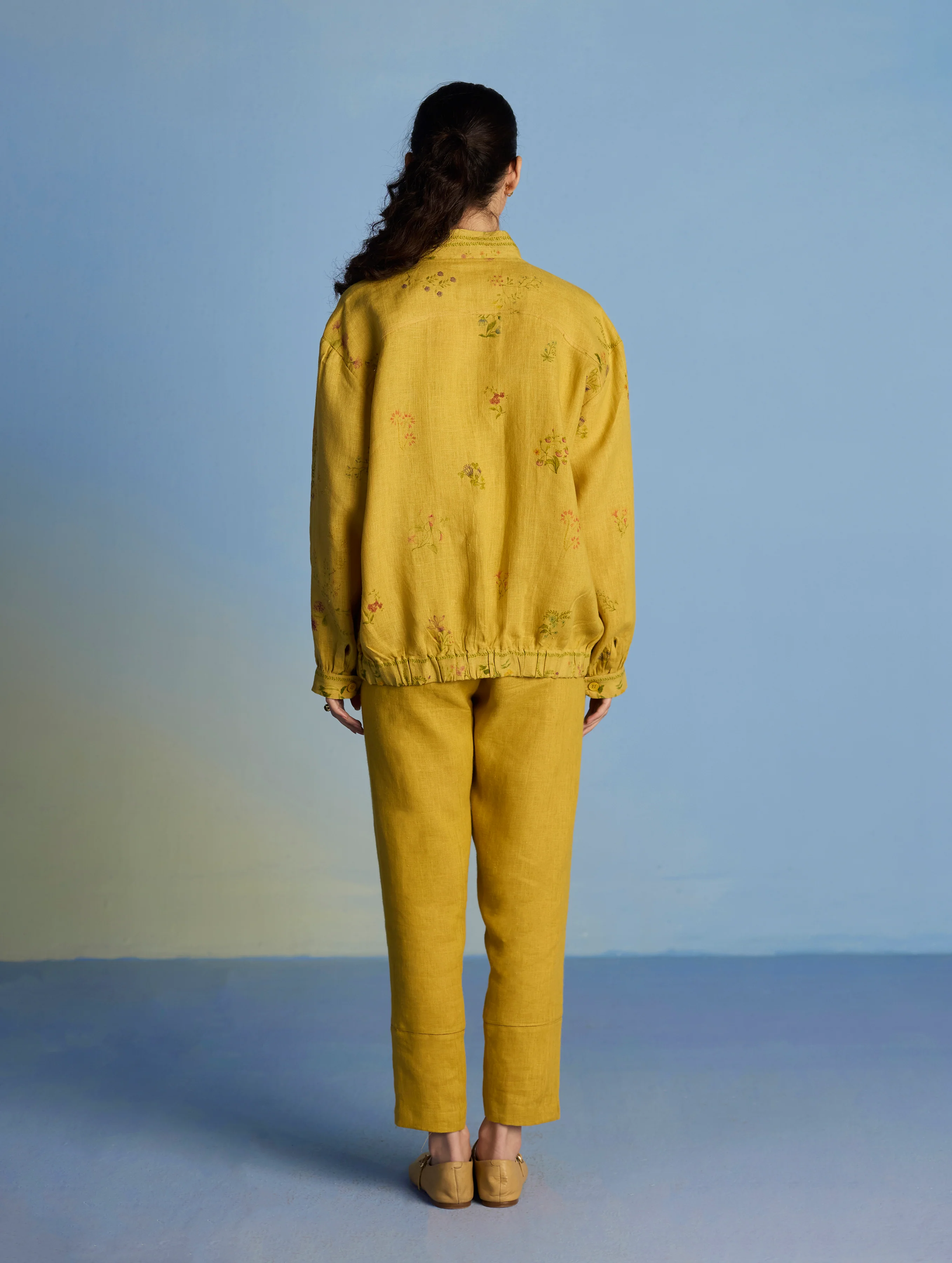 Kayu Floral Printed Bomber Jacket - Ochre - Image 9