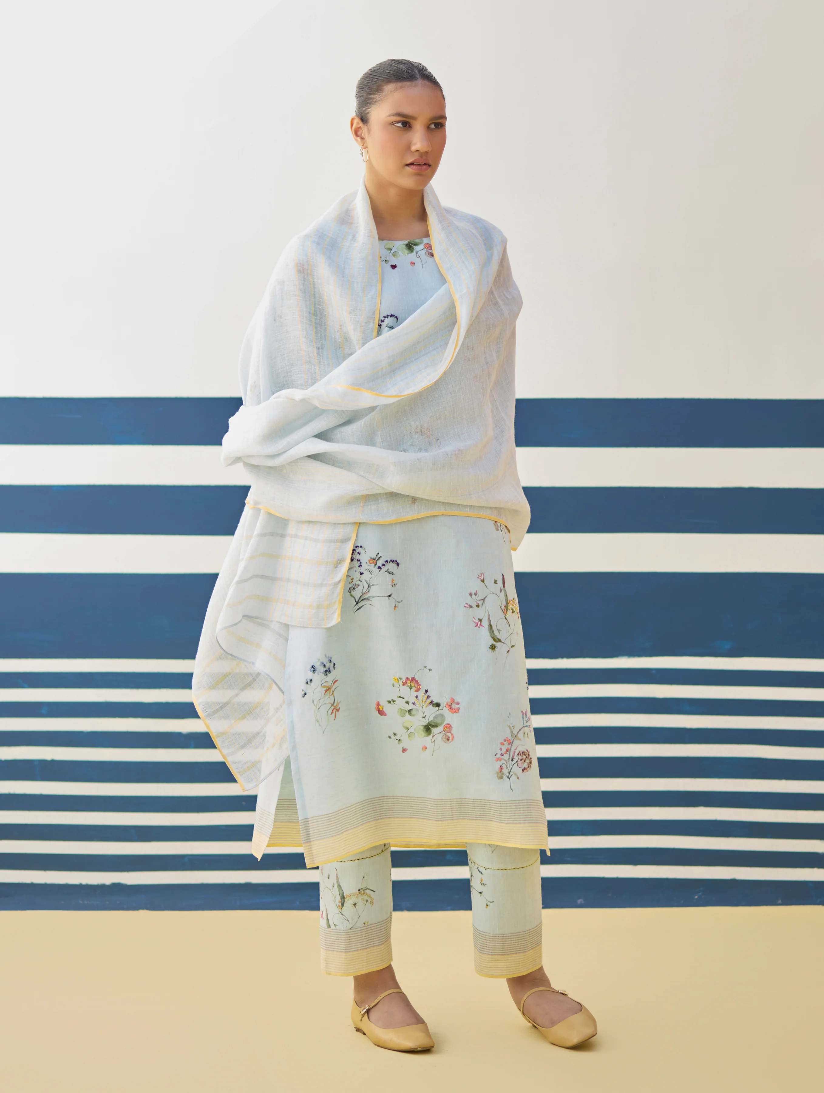 Kera Floral Embroidered Kurta Set
 - Sky - Image 5