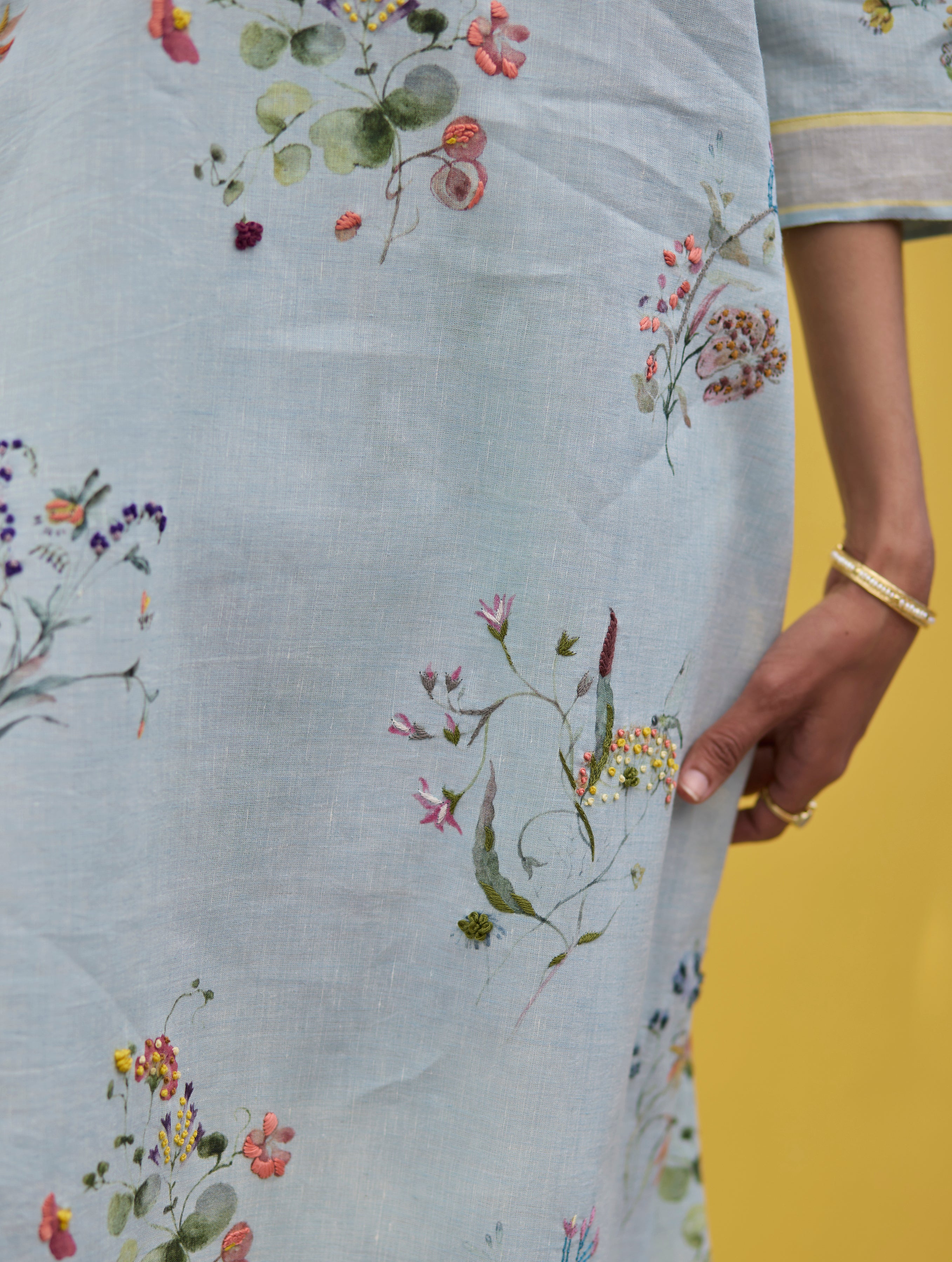 Kera Floral Embroidered Kurta Set
 - Sky - Image 8