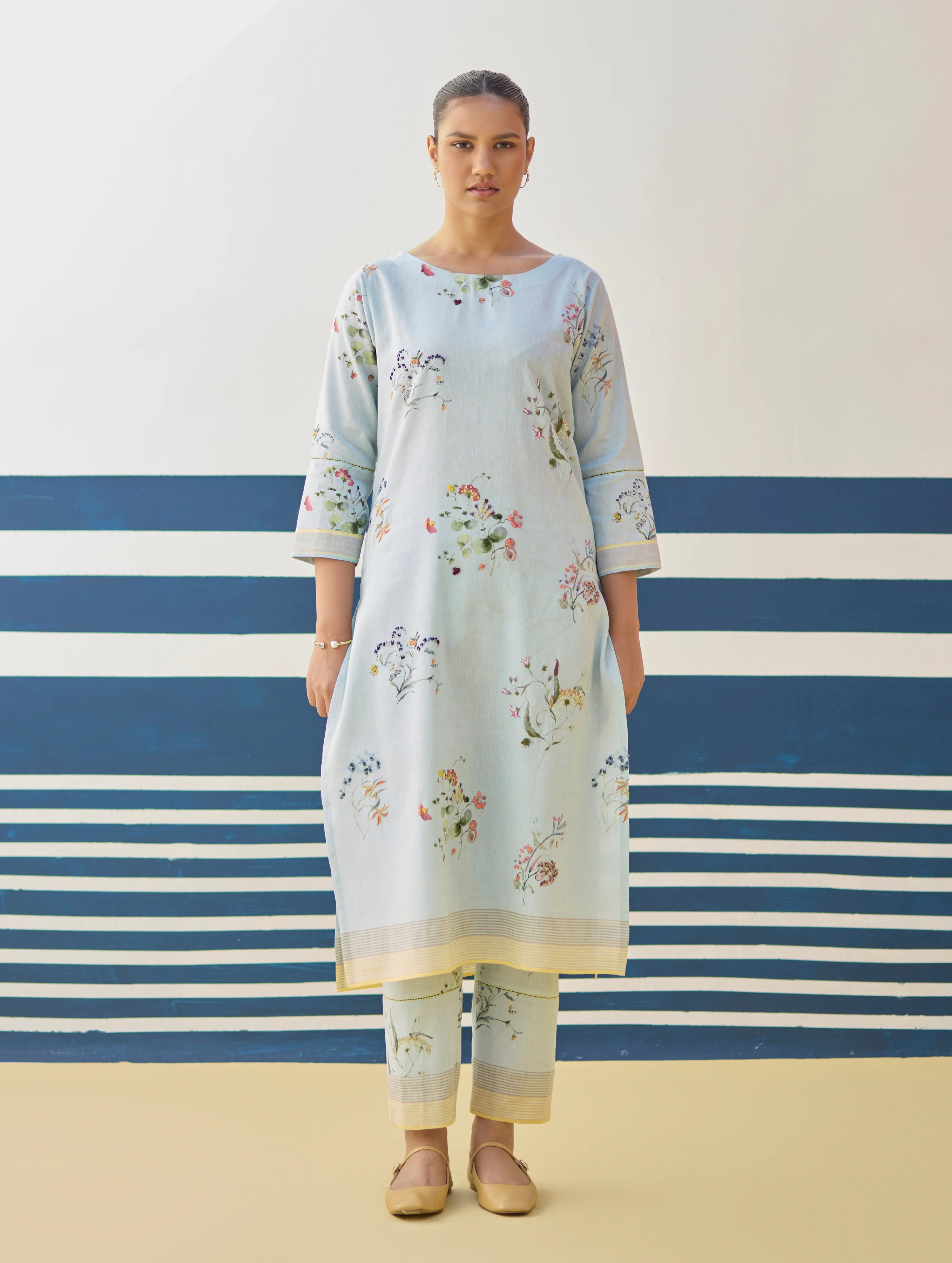Kera Floral Embroidered Kurta Set
 - Sky - Image 9