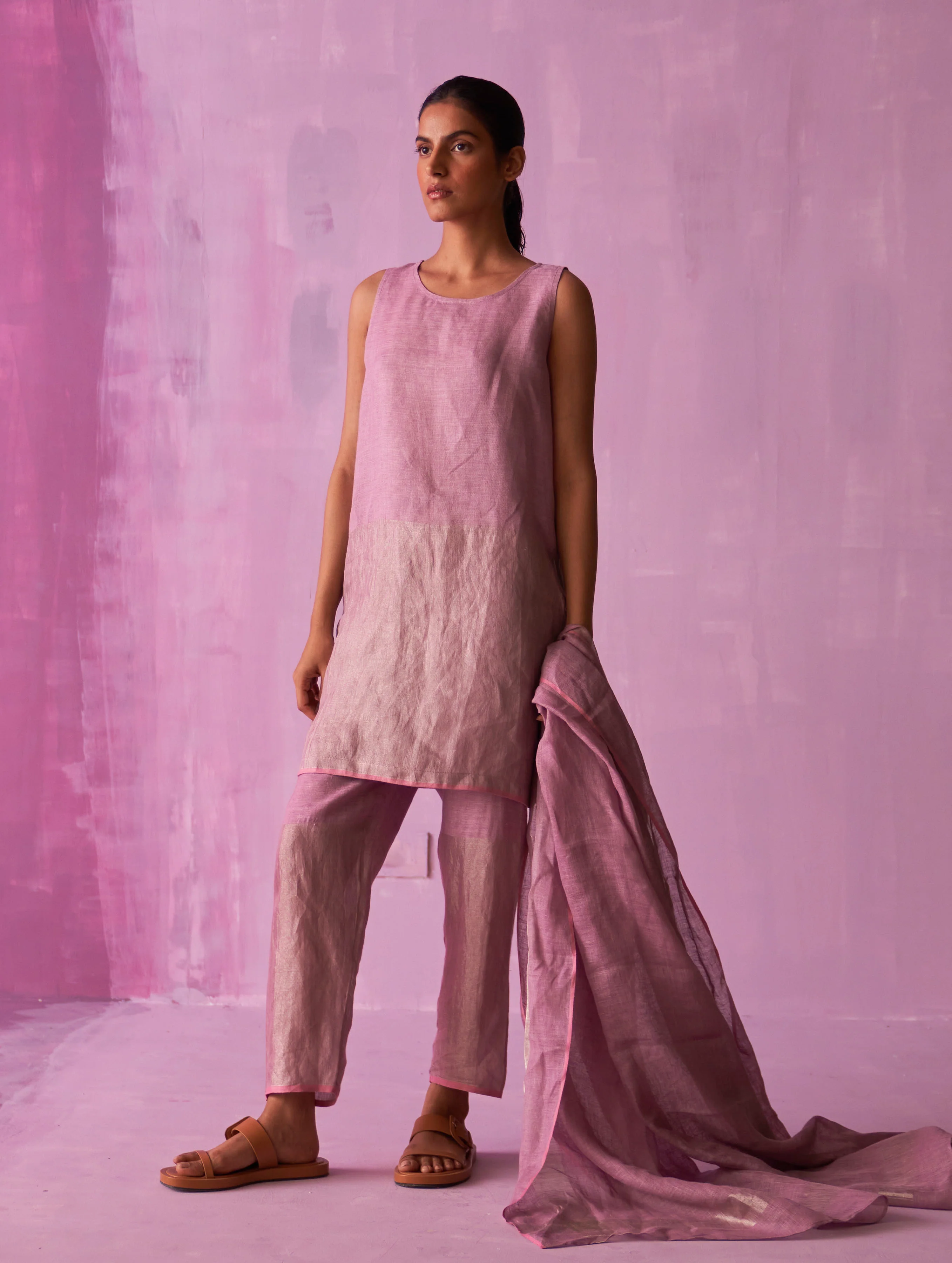 Keri Sleeveless Linen Kurta - Lavender - Image 2