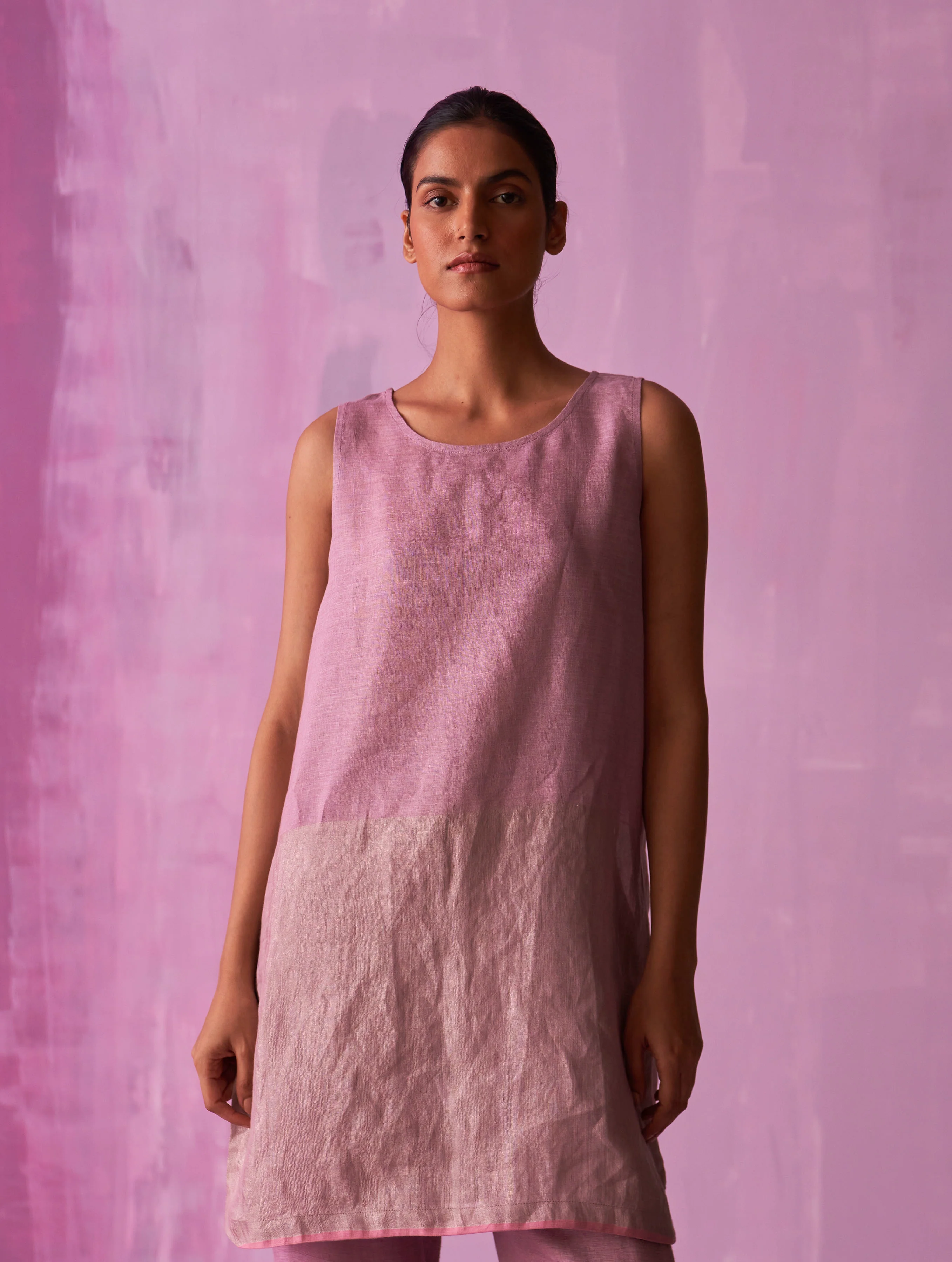 Keri Sleeveless Linen Kurta Set - Lavender - Image 4