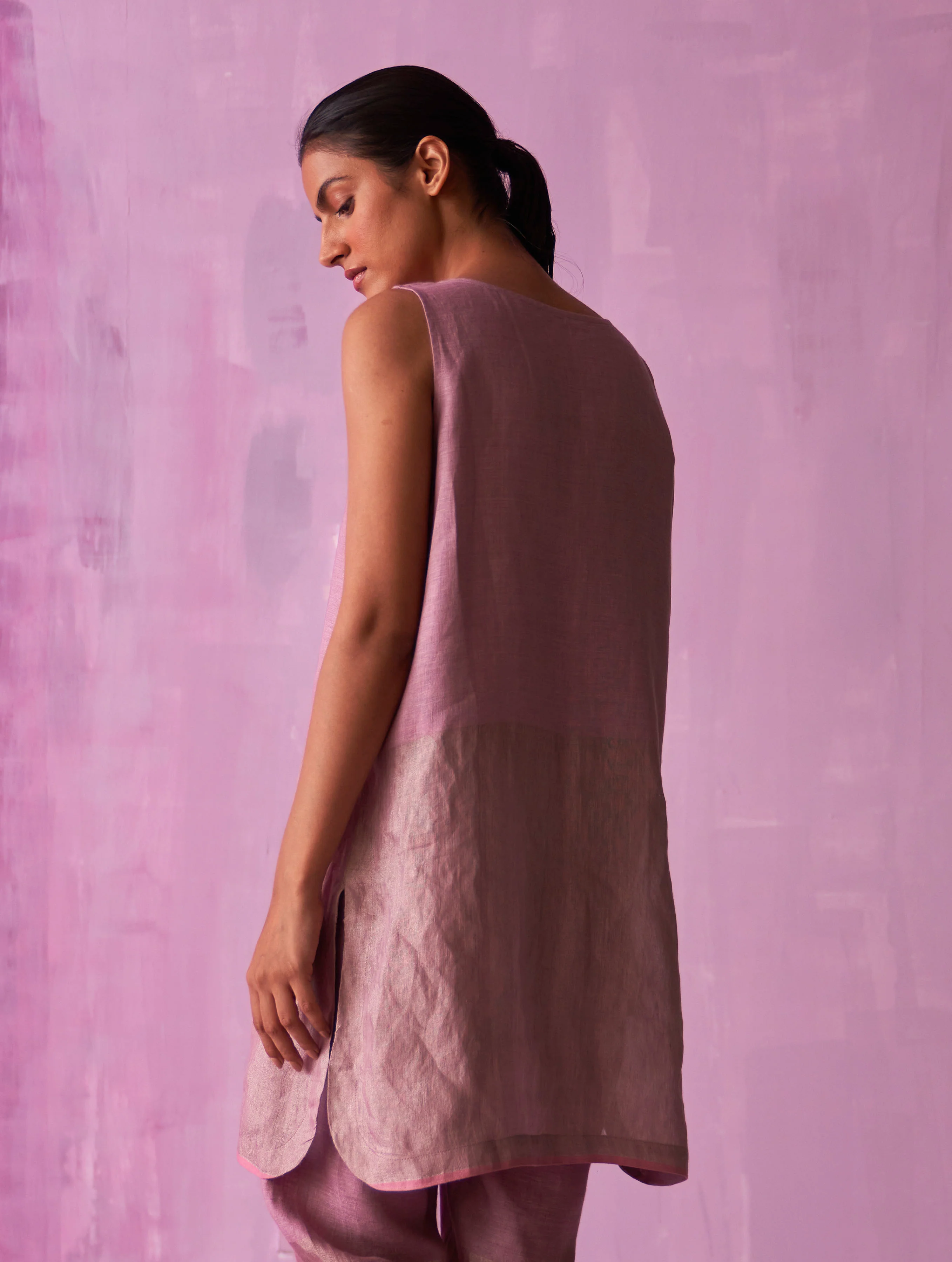 Keri Sleeveless Linen Kurta Set - Lavender - Image 6