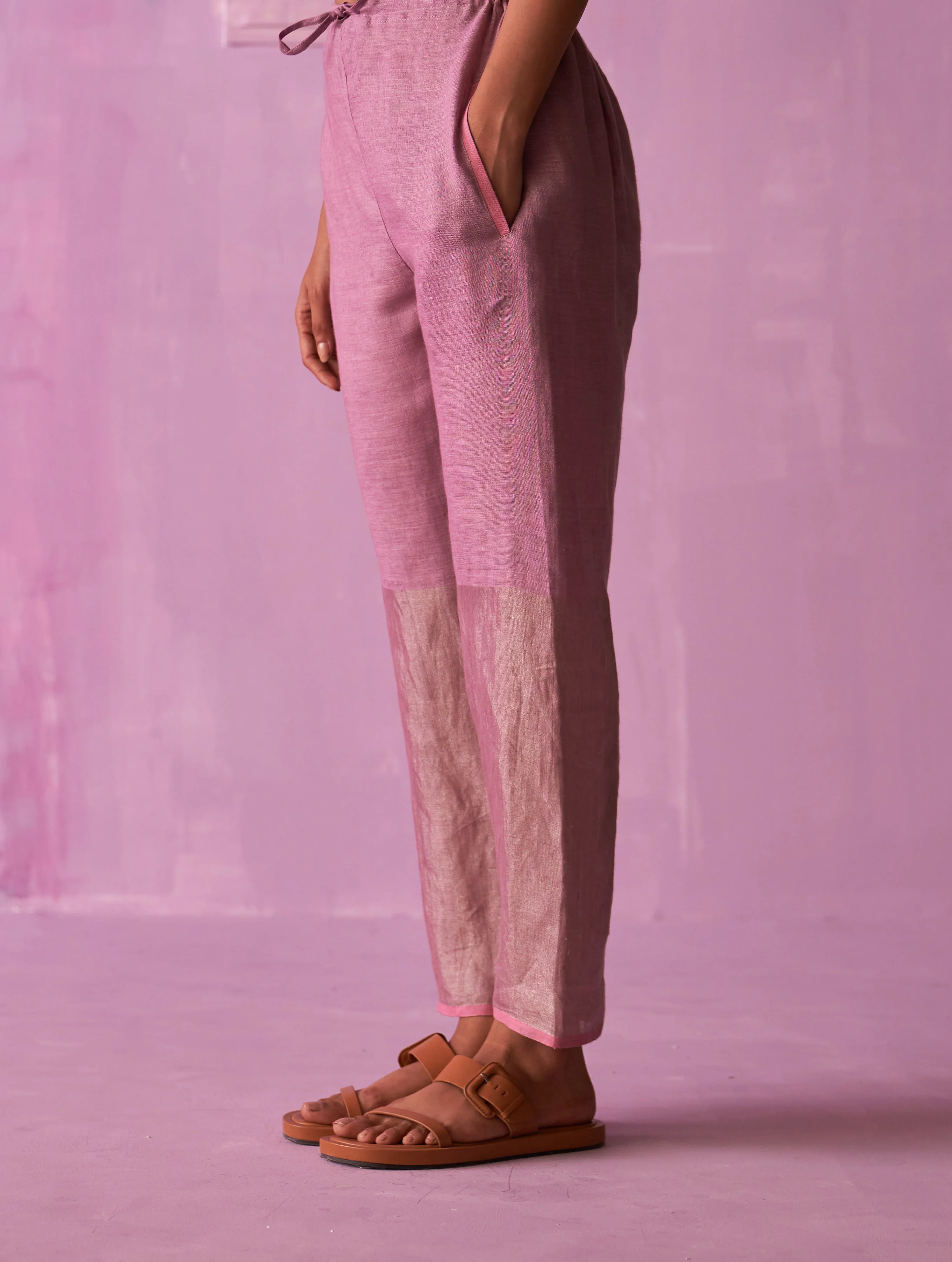 Keri Sleeveless Linen Kurta Set - Lavender - Image 8