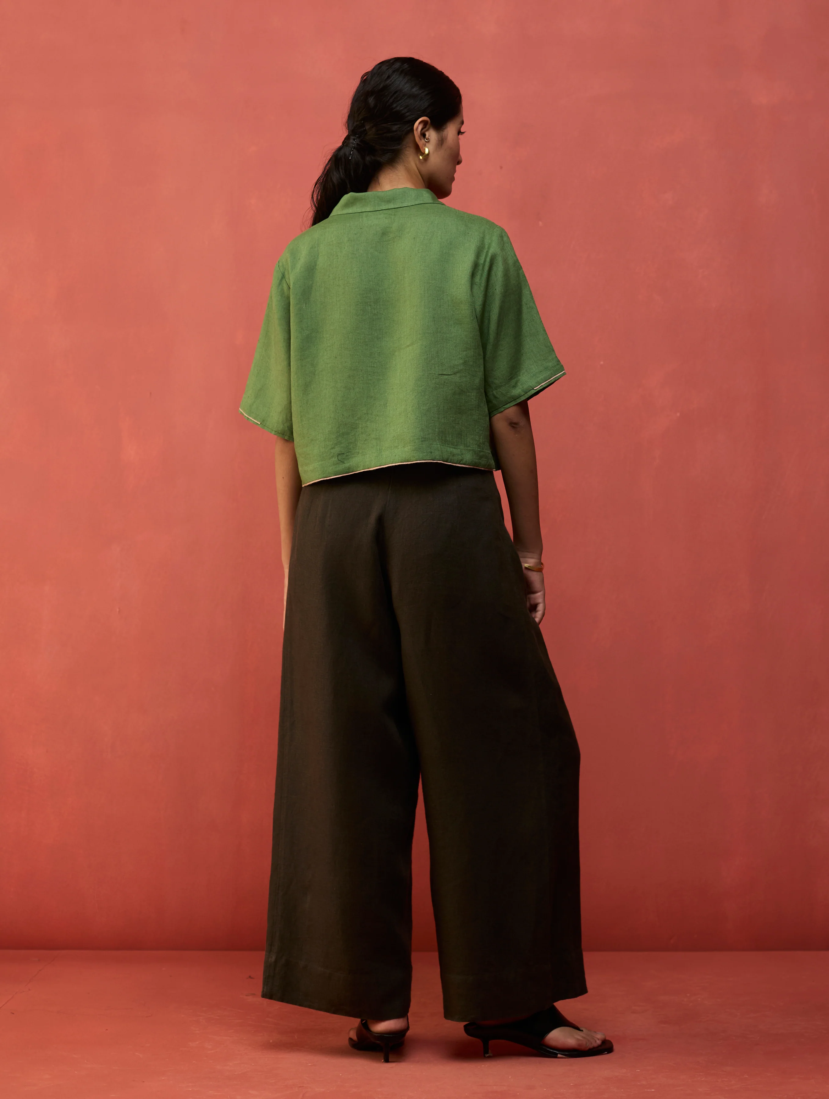 Kiera Cuban Collar Linen Co-ord Set - Fern Green - Image 8