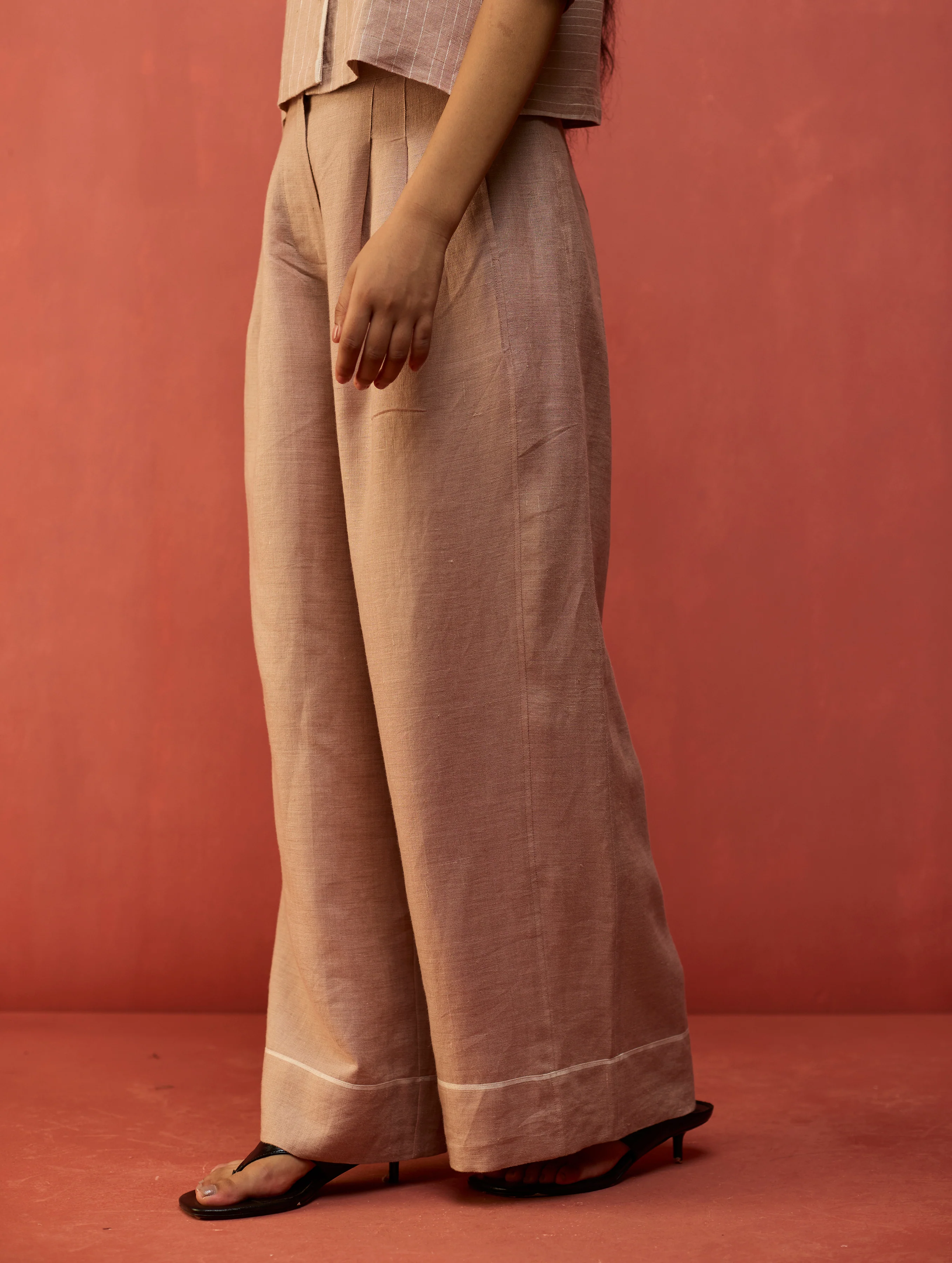 Kiera Cuban Collar Stripe Linen Co-ord Set - Dusty Rose - Image 10