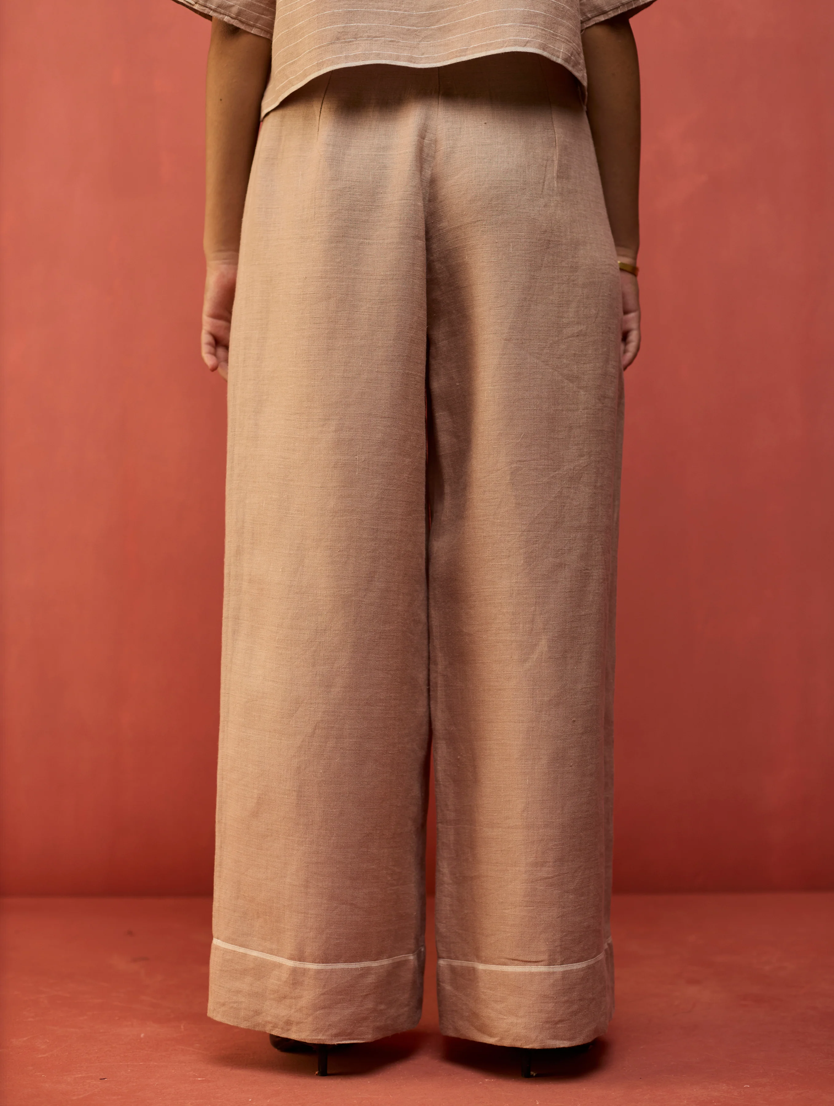 Kiera Cuban Collar Stripe Linen Co-ord Set - Dusty Rose - Image 11