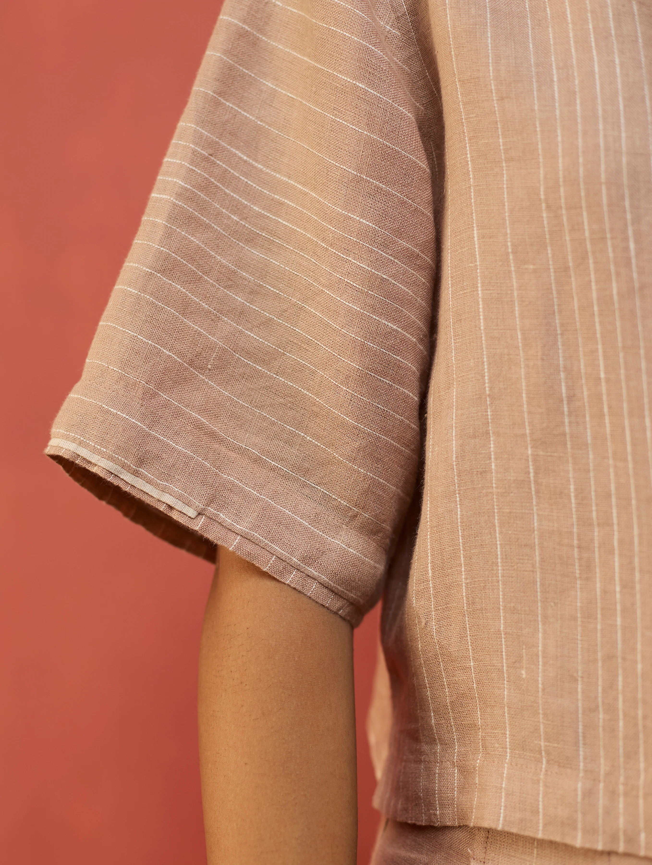 Kiera Cuban Collar Stripe Linen Co-ord Set - Dusty Rose - Image 6