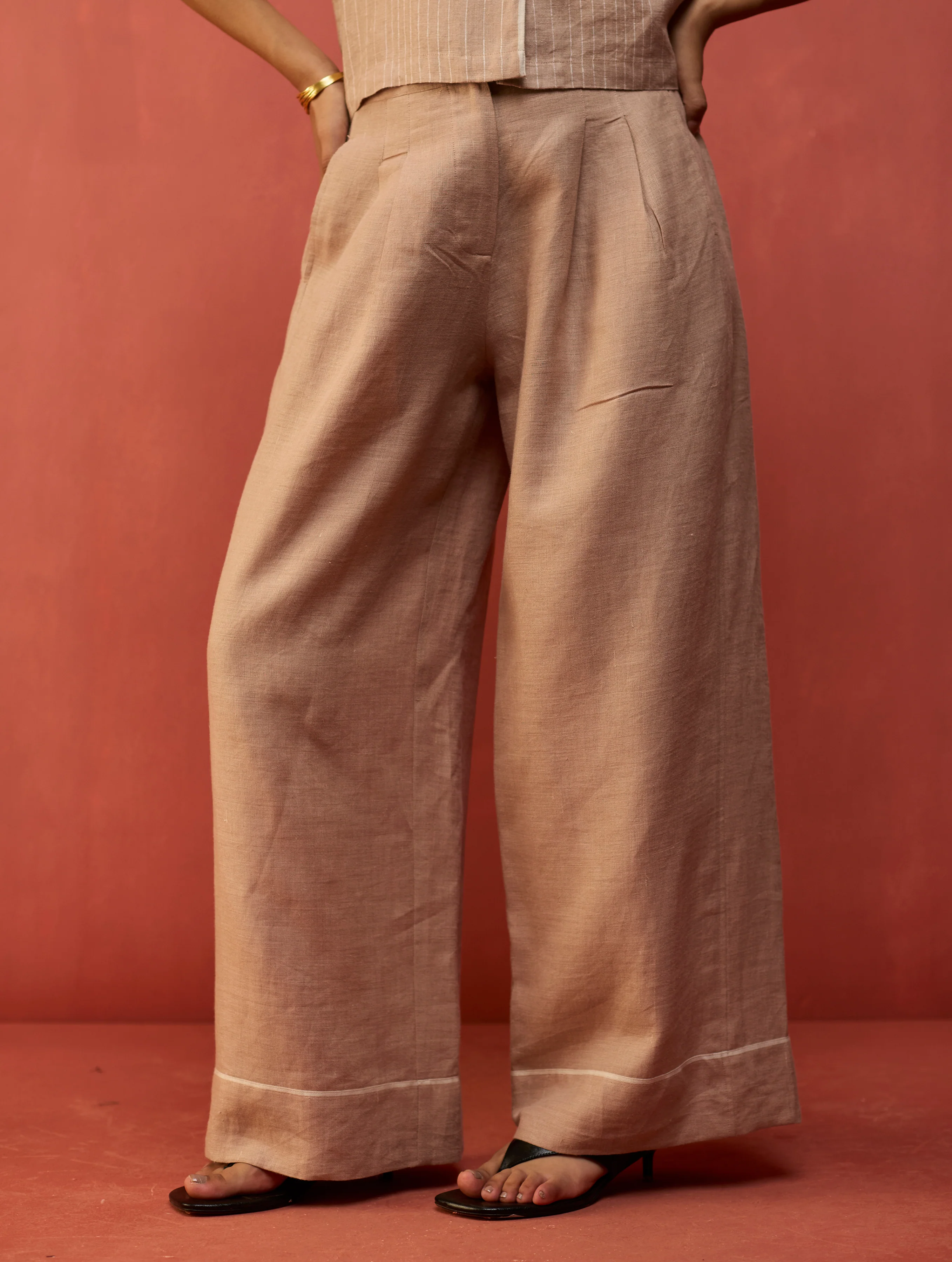 Kiera Cuban Collar Stripe Linen Co-ord Set - Dusty Rose - Image 8