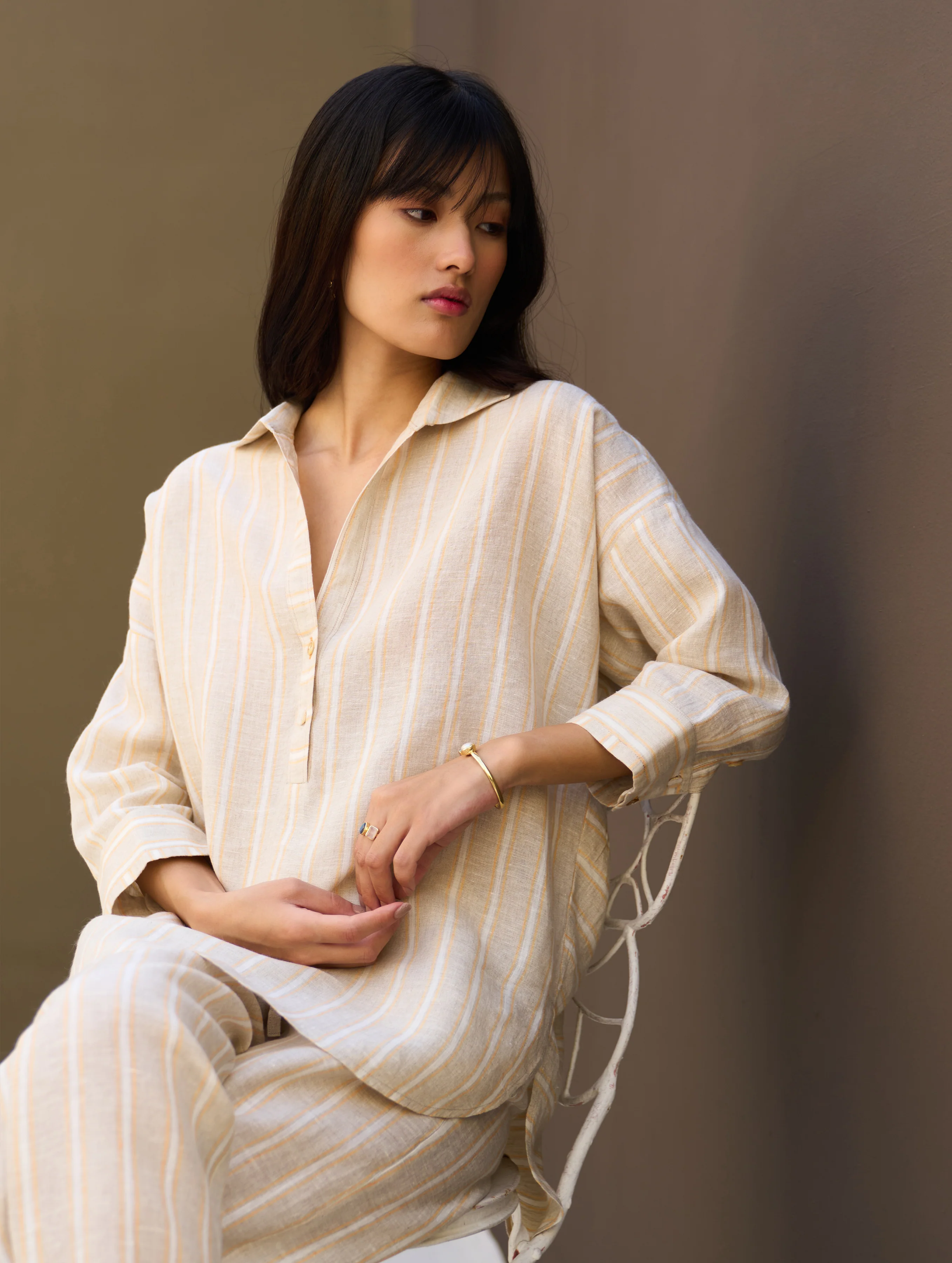 Kiku Striped Linen Shirt - Natural - Image 5