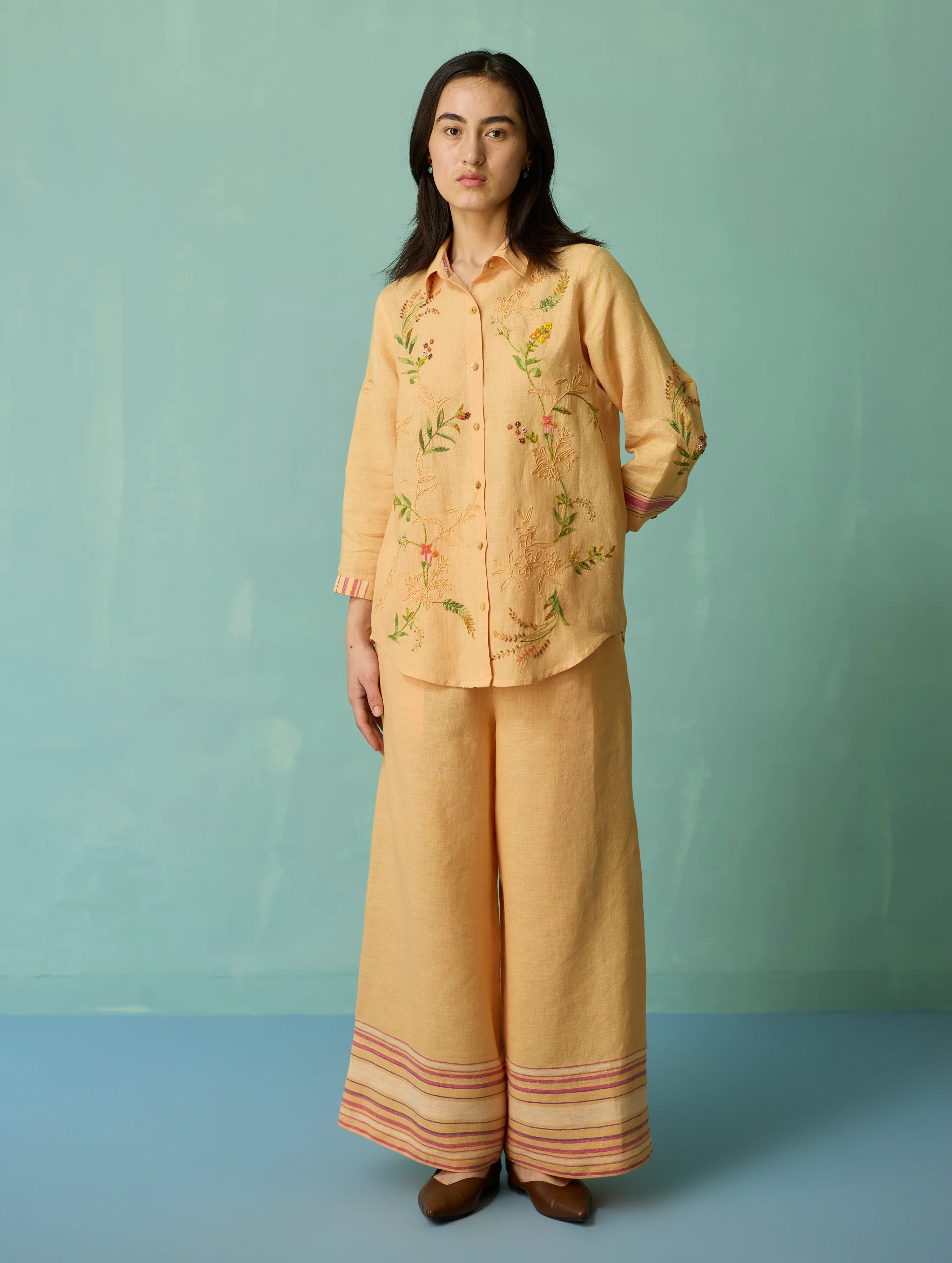 Kima Hand-Embroidered Floral Co-ord Set - Apricot - Image 5