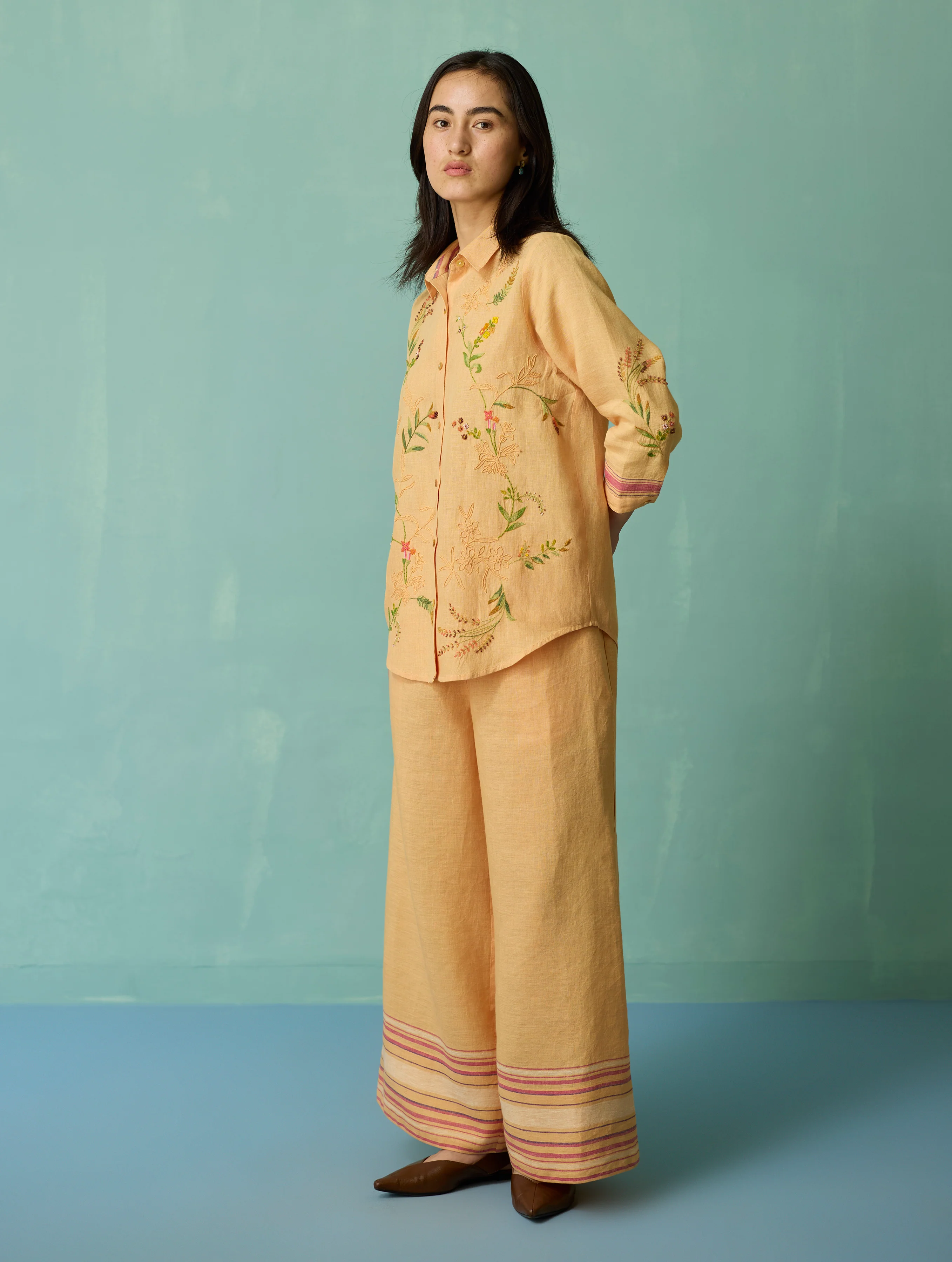 Kima Hand-Embroidered Floral Co-ord Set - Apricot - Image 7