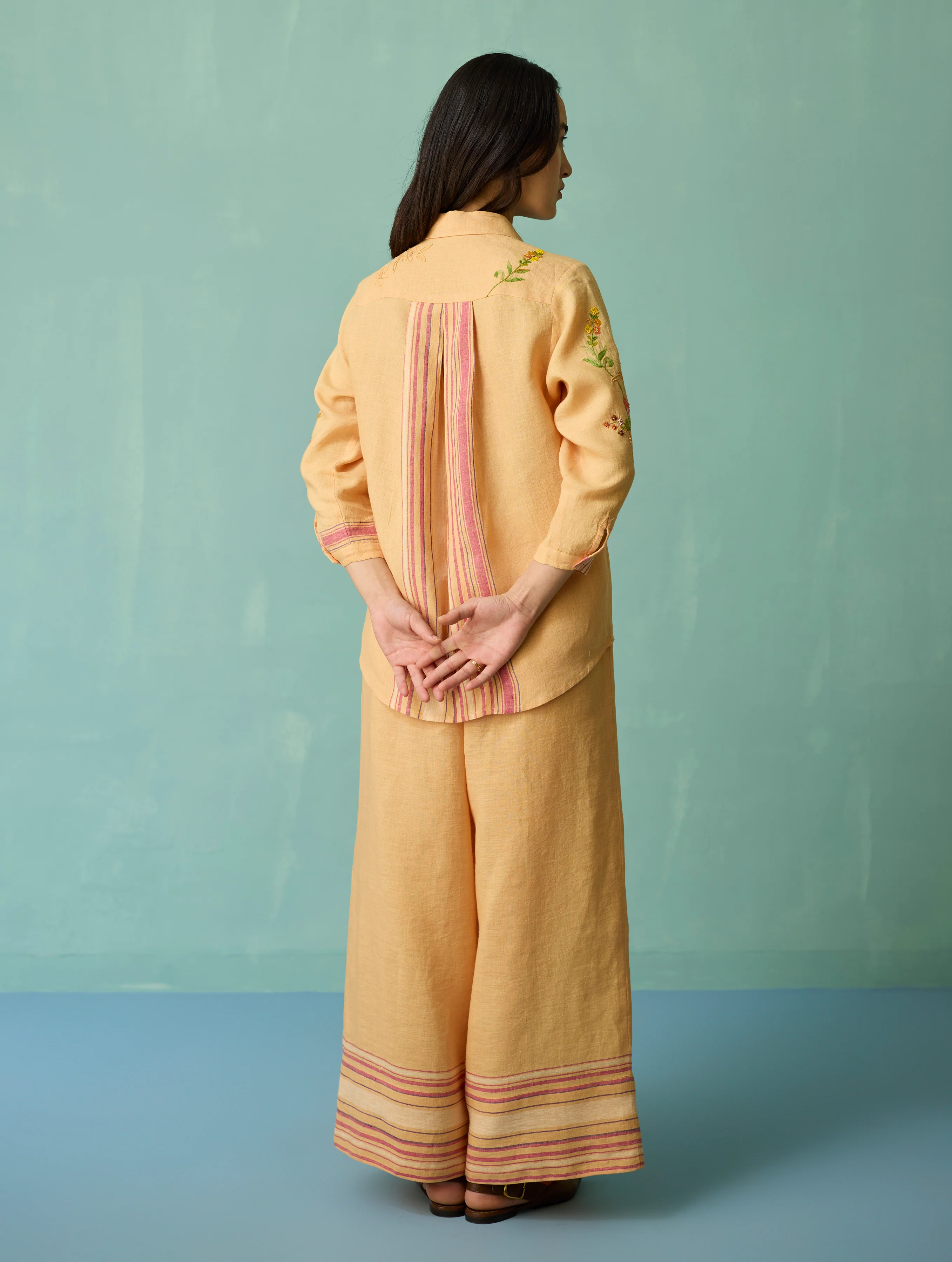 Kima Hand-Embroidered Floral Co-ord Set - Apricot - Image 9