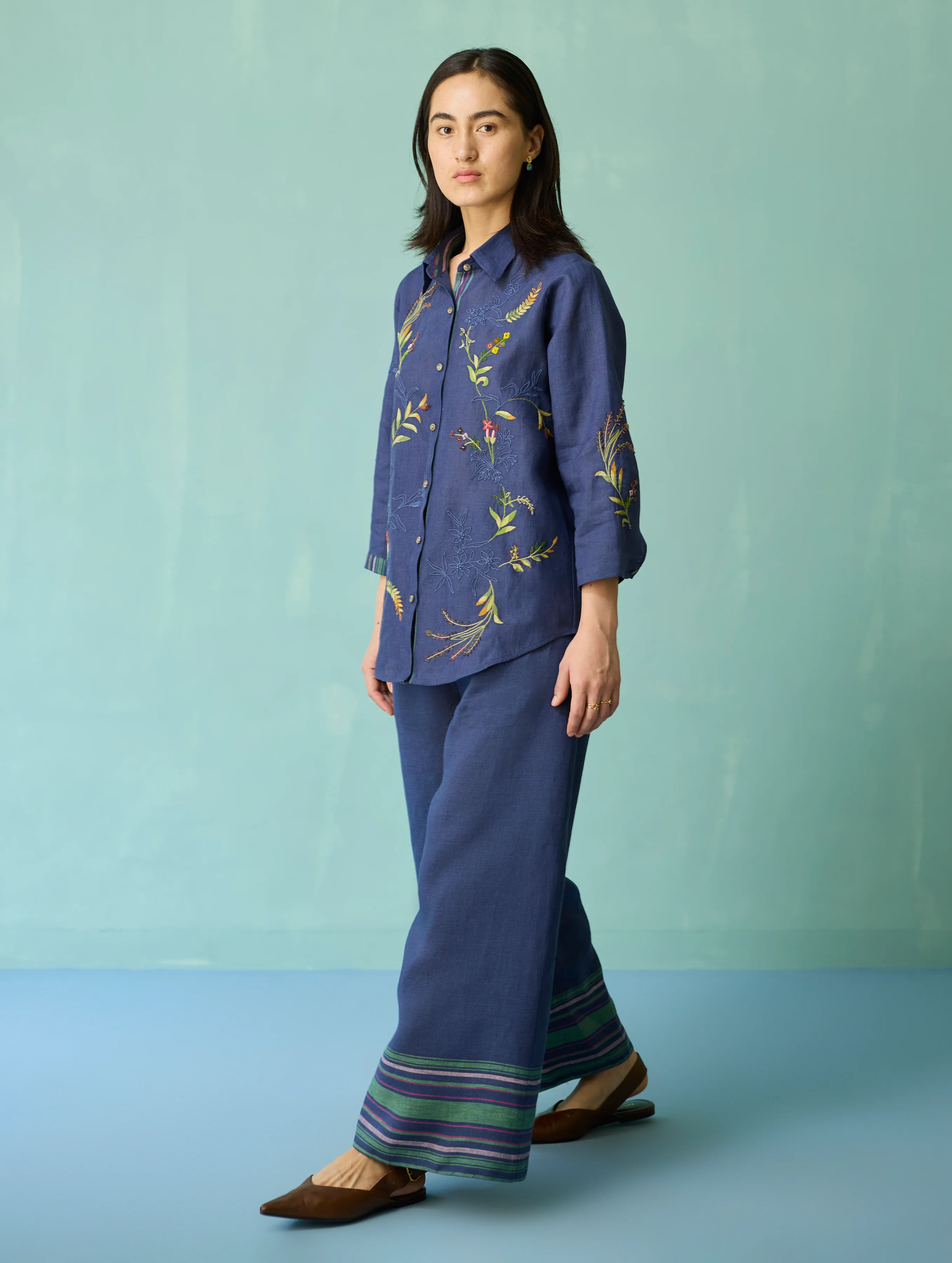 Kima Hand-Embroidered Floral Co-ord Set - Indigo - Image 8