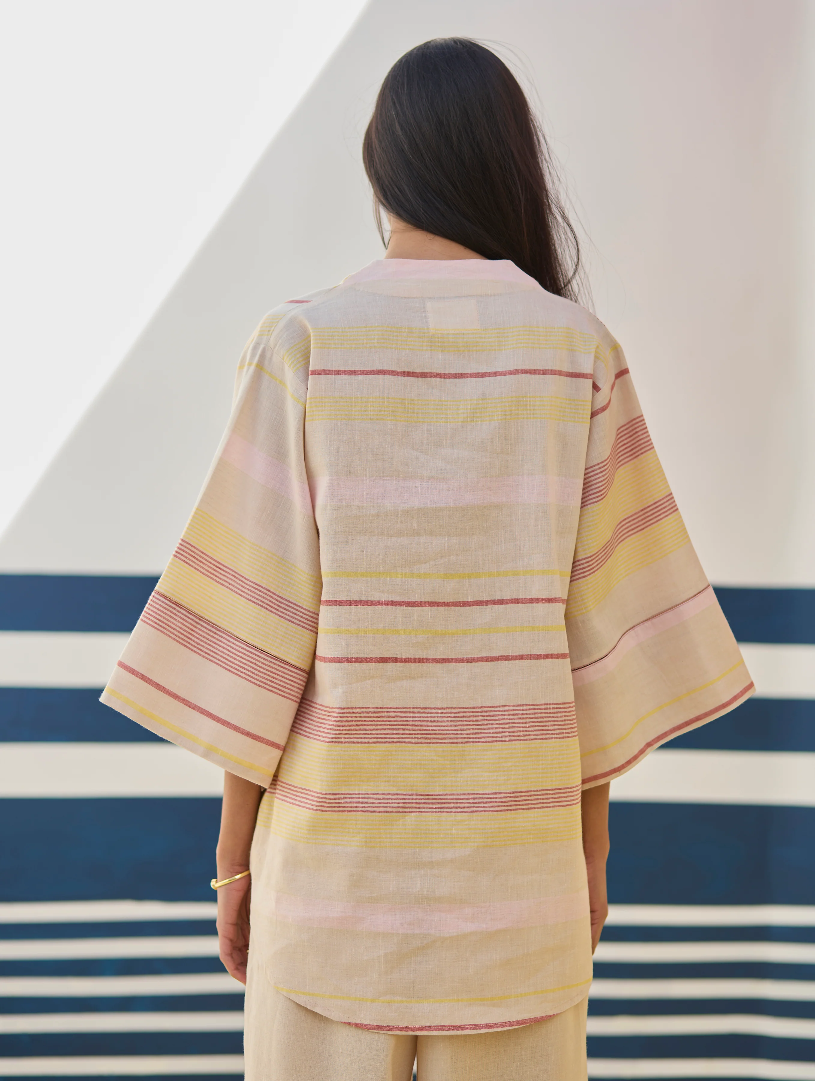 Kira Check Linen Top - Sand - Image 2